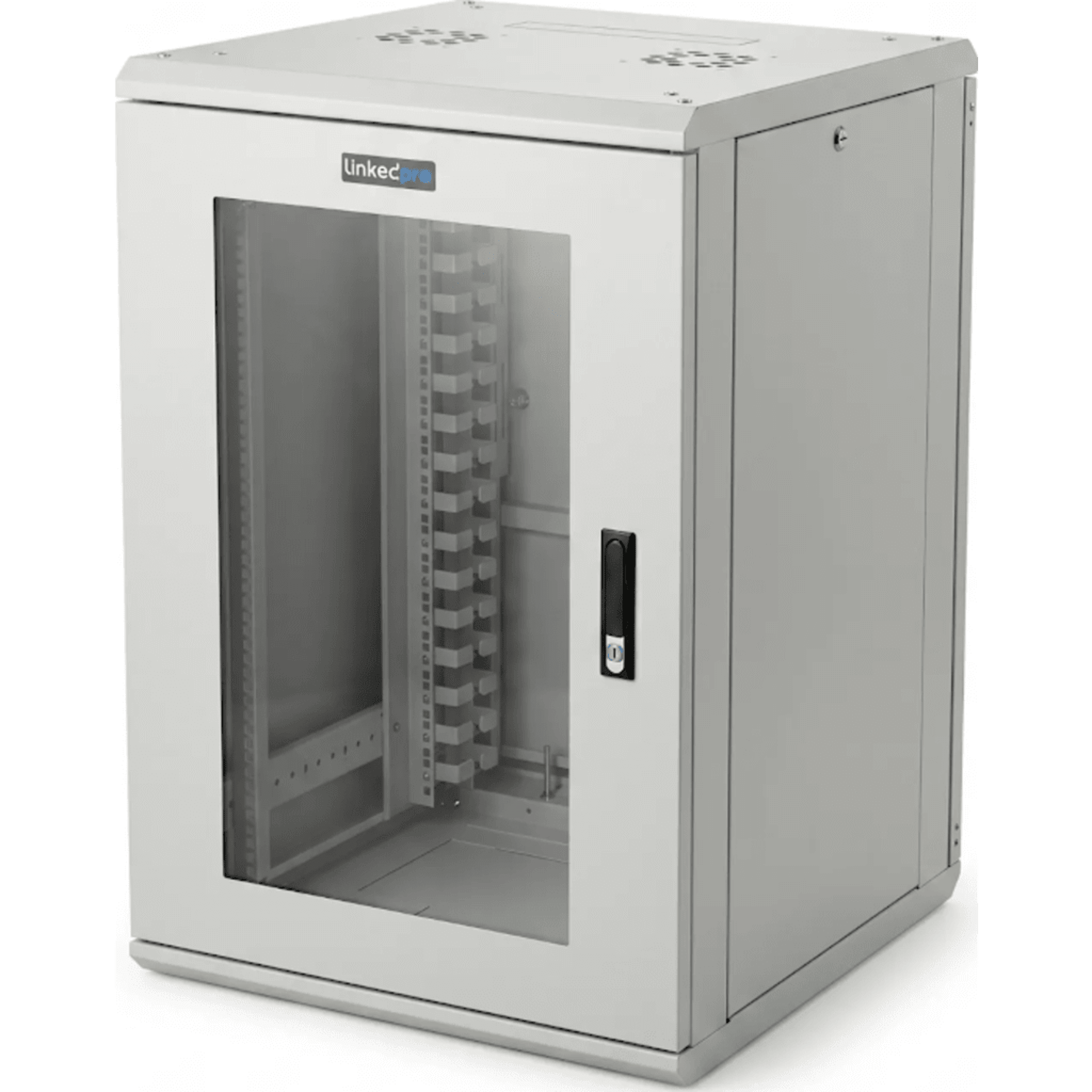 Gabinete Rackeable / 18 Unidades / 19 Pulgadas / Puerta de Cristal / Capacidad de Carga 750 Kg / Dimensiones 600x605x930 mm (23.6x23.8x36.6 in)