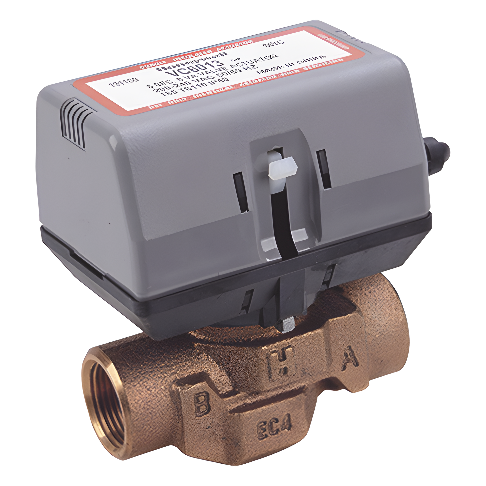 Válvula motorizada de 2 vías con actuador integrado, conexión BSPT de 3/4 pulgada, control on/off, 100-130 VCA — HONEYWELL HOME RESIDEO · SKU VC4011AK1000T