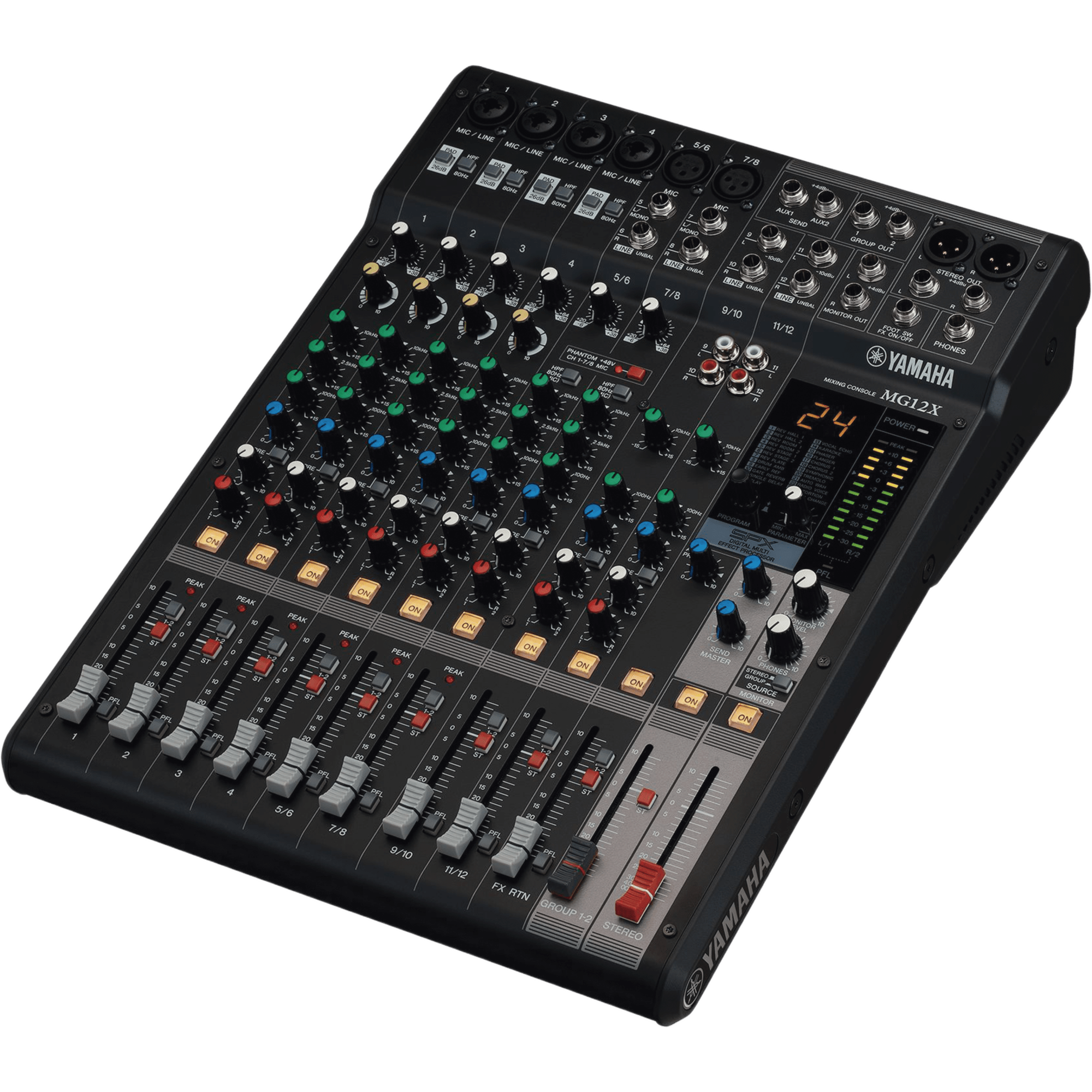 Mezcladora de Audio | 12 Canales | 6 Entradas de Micrófono/línea | 2 Entradas Estéreo | Efectos Integrados | Alimentación Phantom | MG12X