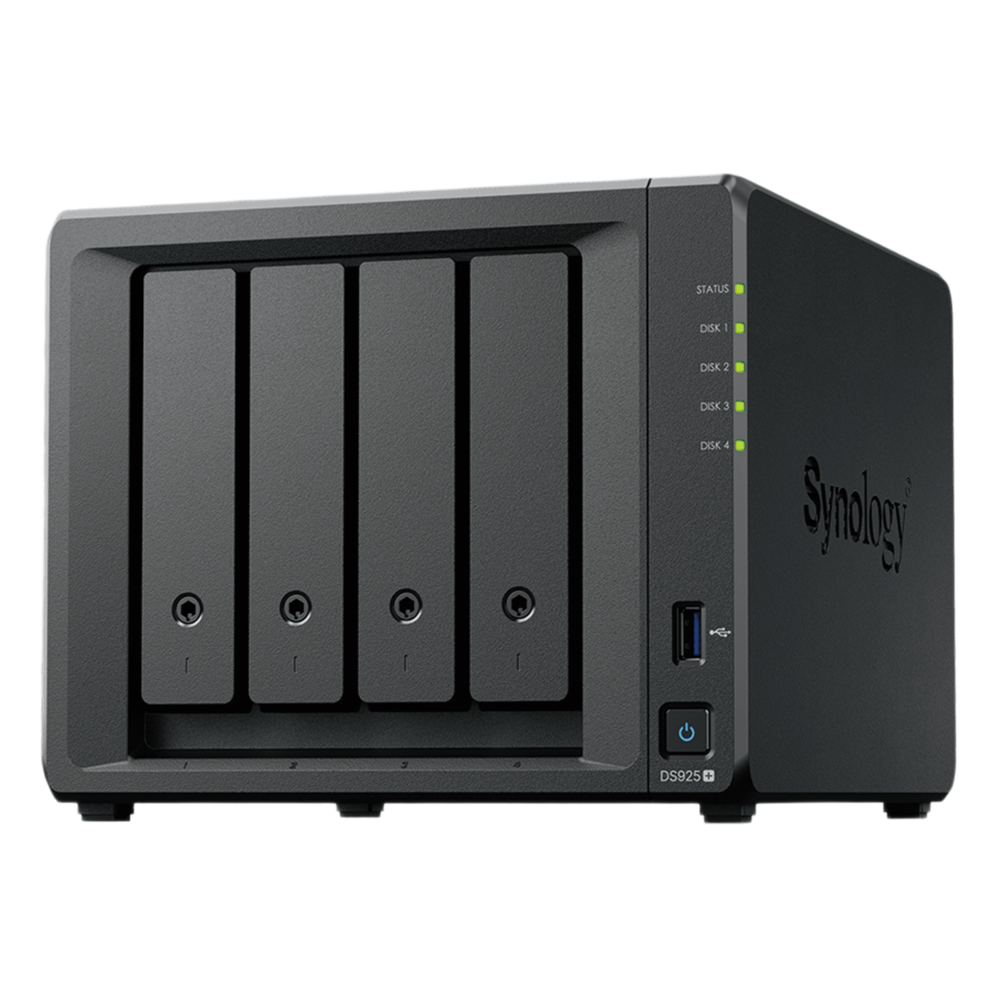NAS DiskStation DS925+ | 4 Bahías | Expandible a 9 Bahías | 2 Puertos 2.5GbE | 2 Ranuras M.2 NVMe | AMD Ryzen V1500B | 4 GB DDR4 ECC | Hasta 565 MB/s Escritura Secuencial | Compatible con RAID | Synology DSM. — SYNOLOGY · SKU DS925+