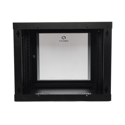 Gabinete de Pared de 9U con Puerta de Cristal Templado, 455 mm de Profundidad, Rack de 19'', Acero Reforzado Color Negro.