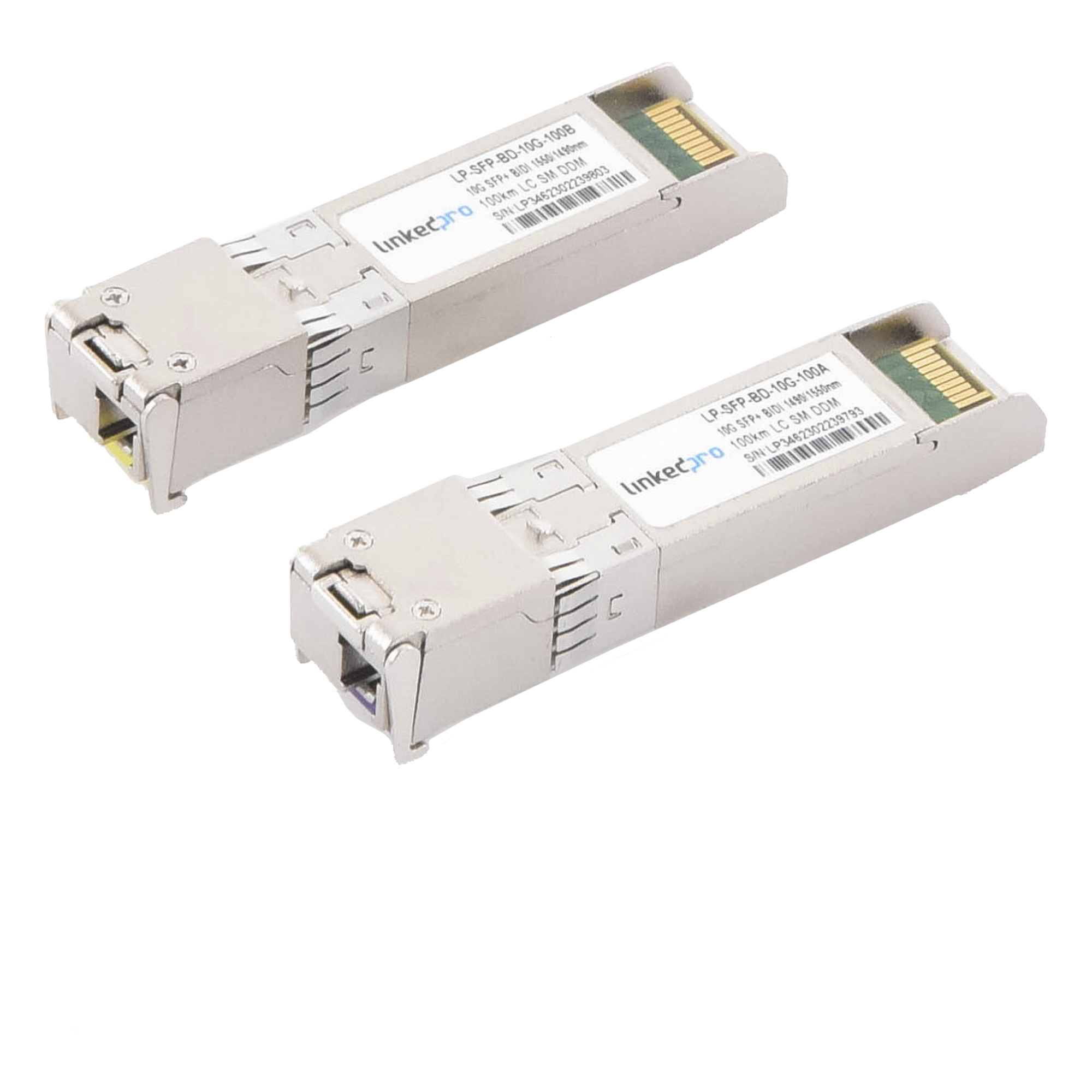 Transceptores Ópticos Bidireccionales SFP+ (Mini-Gbic) / Monomodo 1490 & 1550 nm / 10 Gbps / 10GBASE-BX / Conector LC/UPC Simplex / DDM / Hasta 100 km / 2 Piezas — LINKEDPRO BY EPCOM · SKU LP-SFP-BD-10G-100