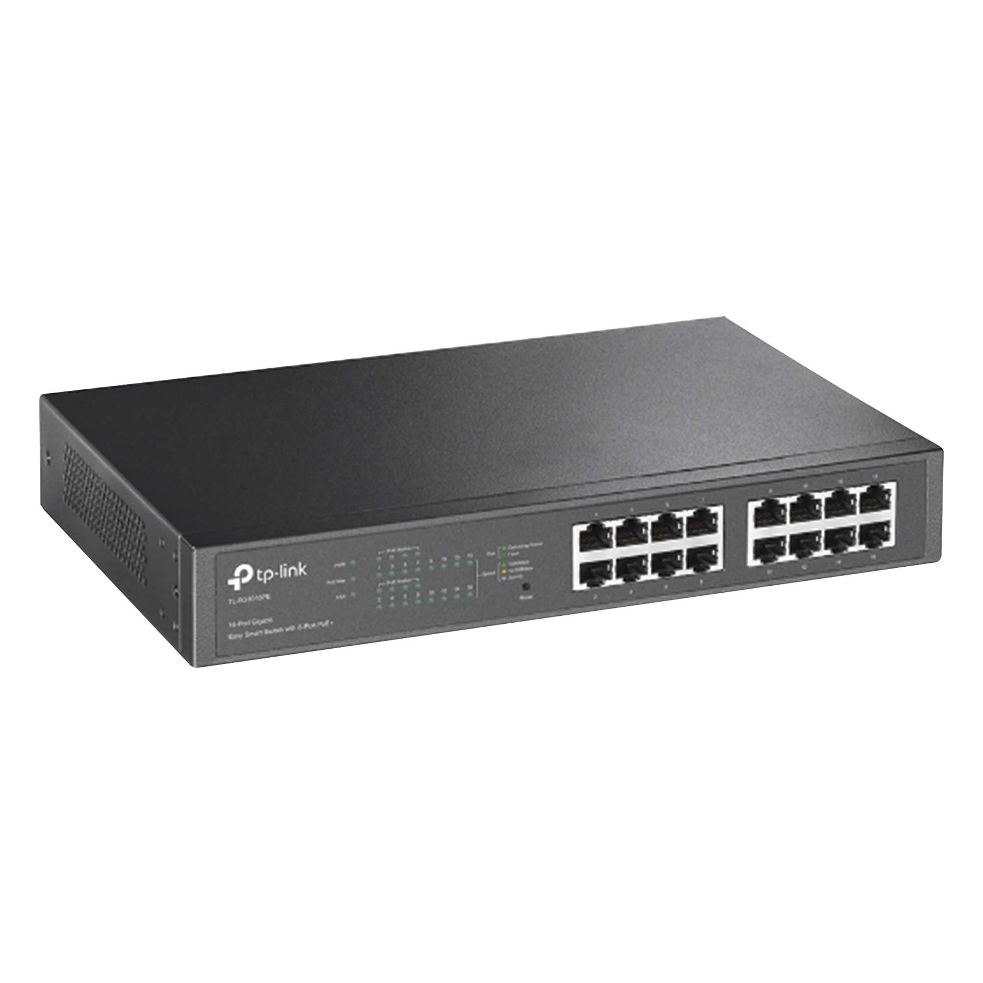 Switch Easy Smart PoE+, 16 puertos 10/100/1000Mbps, 8 puertos PoE+, 150W — TP-LINK · SKU TL-SG1016PE