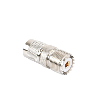 Adaptador en Línea de Conector TNC Macho a Conector UHF Hembra (SO-239), Níquel/ Oro/ Teflón.