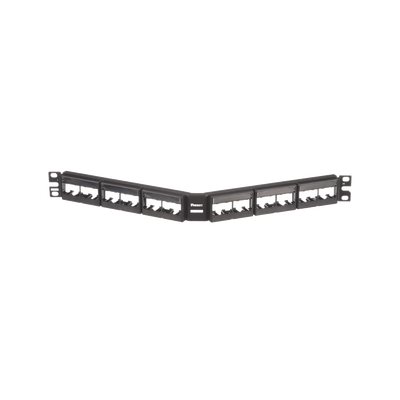 Panel de Parcheo Modular Mini-Com (Sin Conectores), Angulado, Sin Blindaje, Con Etiqueta y Cubierta, de 24 Puertos, 1UR