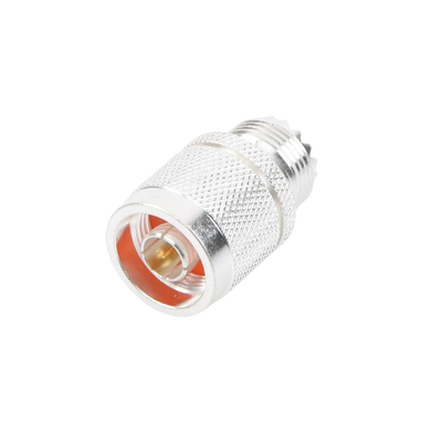 Adaptador en Línea, de Conector N Macho a UHF Hembra (SO-239), Plata/ Oro/ Teflón.