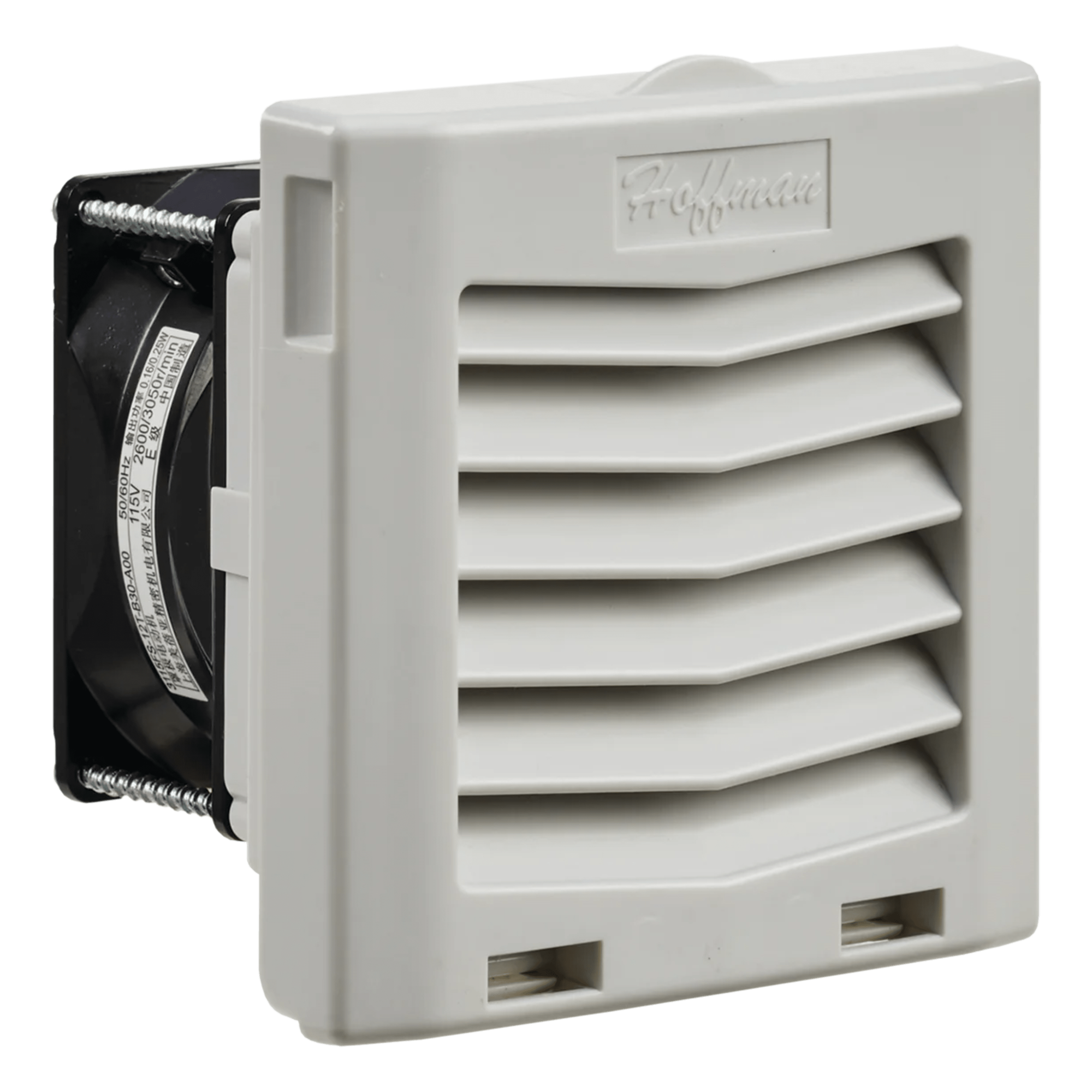 Ventilador Con Filtro de Montaje Lateral HF04, Con Flujo de Aire de 21 CFM, 115 Vca, Color Gris Claro — HOFFMAN · SKU HF0416414