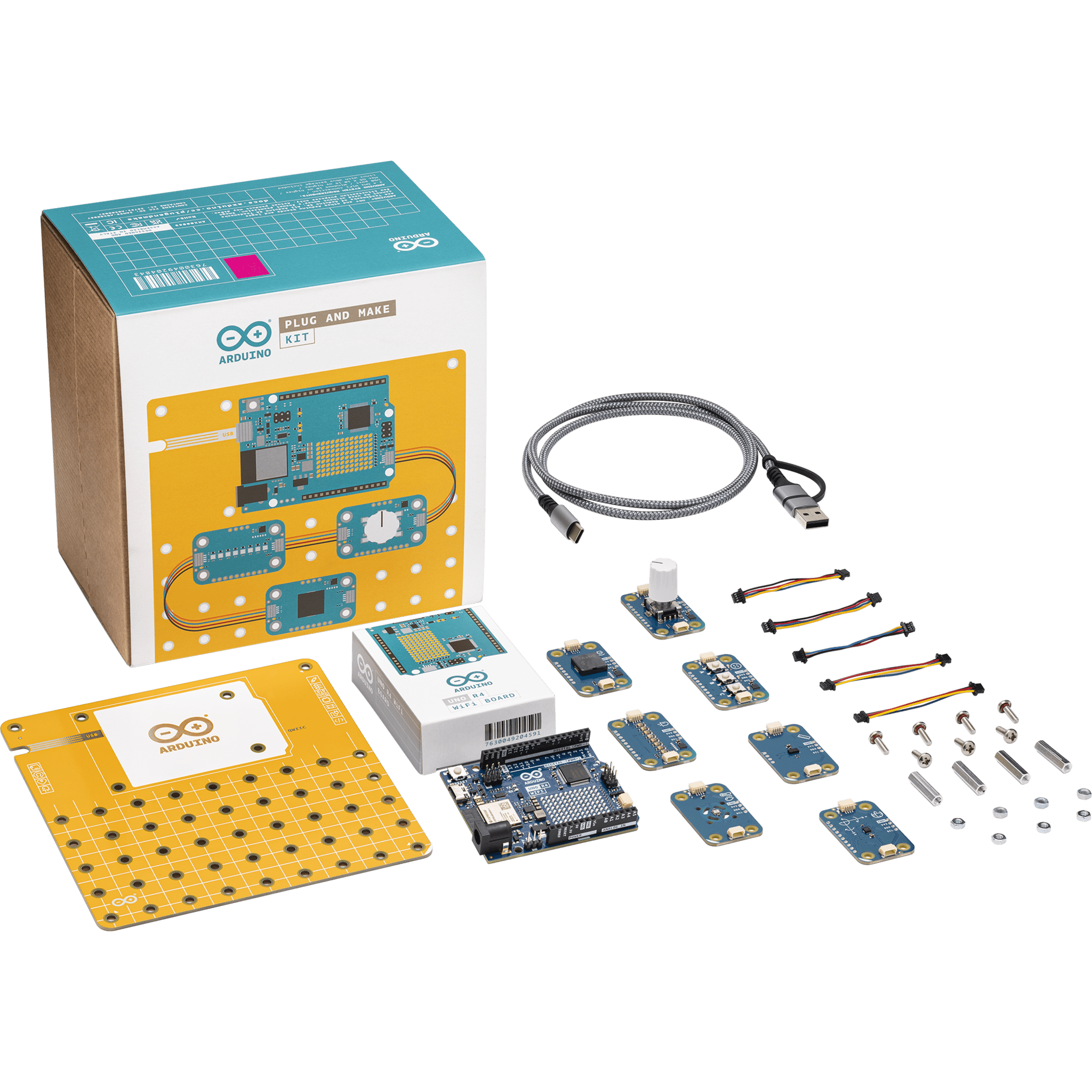 Kit Arduino Plug and Make / UNO R4 WiFi 48 MHz / 7 Modulino Nodes I2C Qwiic / Cloud IoT / Educación Maker / Solder-Free — ARDUINO LLC · SKU AKX-00069