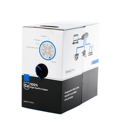Bobina de Cable de 305 Metros (1000 Pies) Cat6+, CM, Calibre 23 Alto Rendimiento, ETL, UL, Color Azul, Super Flexible, para Aplicaciones de Video Vigilancia, Video HD, y Redes de Datos. Uso Interior.