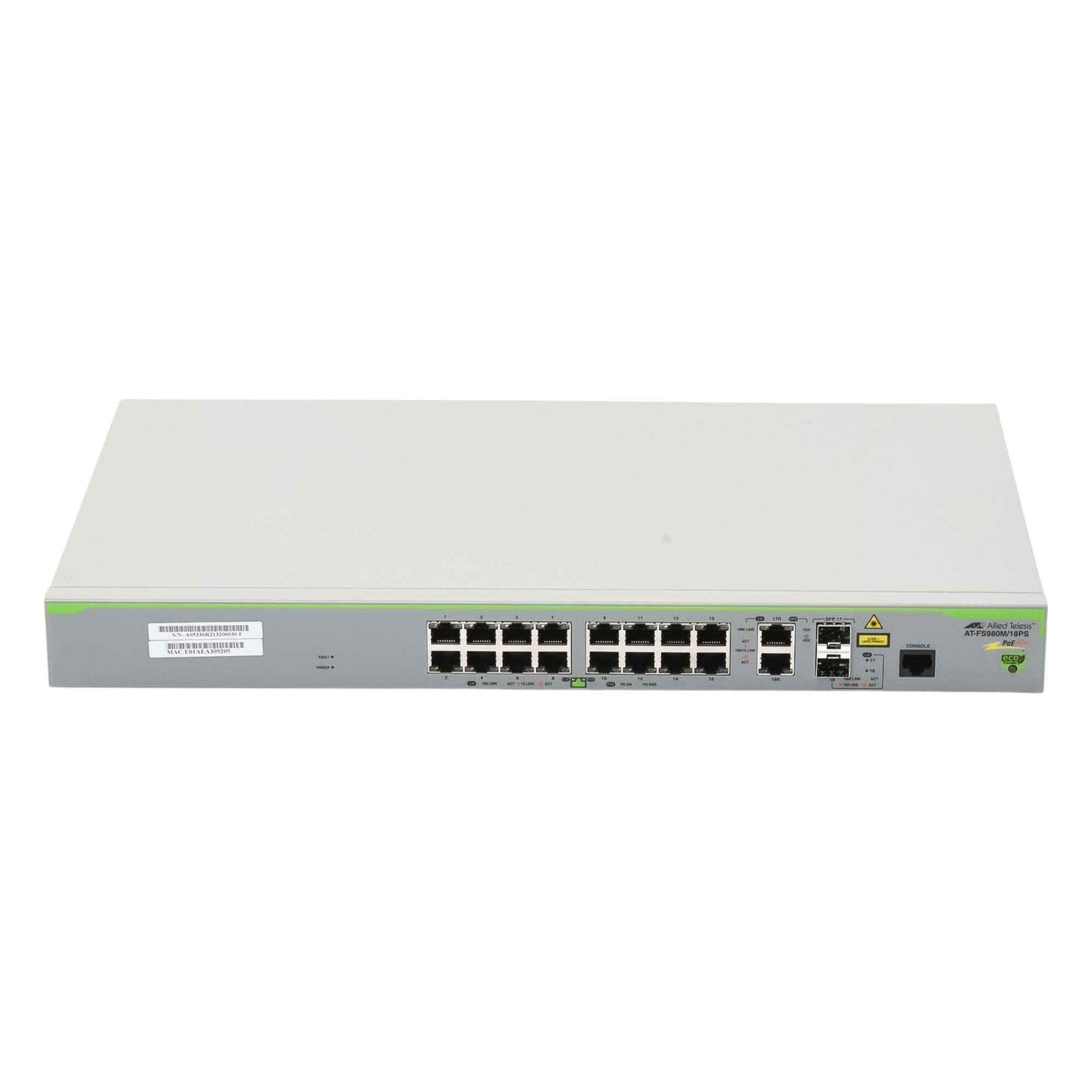 Switch PoE+ Administrable Capa 3 / 16 Puertos 10/100 Mbps / 2 Puertos Gigabit Combo SFP / 250W PoE+ / 7.2 Gbps / 5.36 Mpps