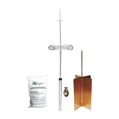 Kit Básico de Pararrayo con Punta Dipolo y Electrodo Tipo Rehilete. Instalación en Poste o Torre. — TOTAL GROUND · SKU KIT-DIPOLO-BASIC
