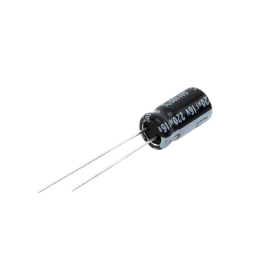Capacitor Electrolítico en Aluminio, Radial de 220 µFd, 16 Vcc, 105 °C, 6.3 x 11 mm.