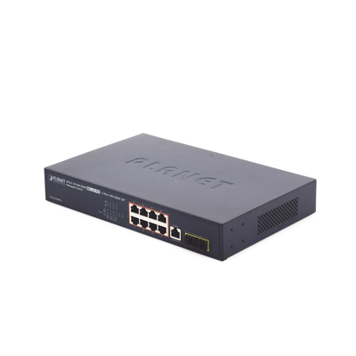 Switch Administrable Capa 2, 8 Puertos PoE 802.3af/at Gigabit, 140 W Max, 2 Puertos SFP, Modo Extendido Hasta 250 m, Soporta Administración en Nube CloudNMS ( HW Rev. 3.0 en Adelante).