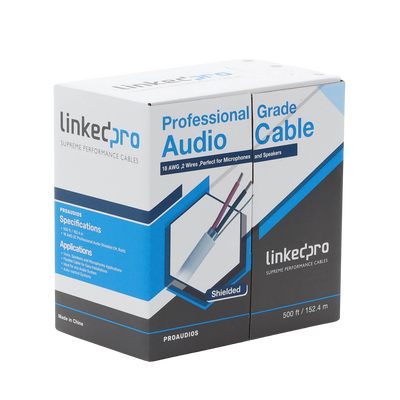 Cable para Audio Profesional Calibre 18 en 2 Hilos 100% Cobre, Blindado Perfecto para Bocinas y Micrófonos, Bobina de 152 Metros (500 Pies)