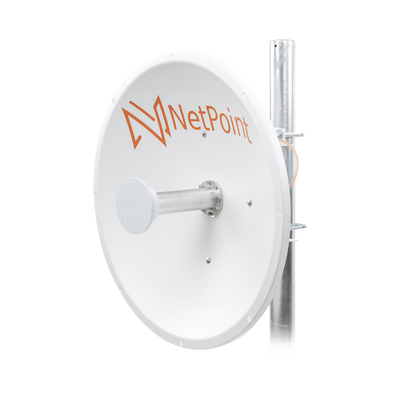 Antena Direccional de alto rendimiento / diámetro de 60 cm / 4.9-6.4 GHz / Ganancia 30 dBi / SLANT de 45 ° y 90 ° / Ideal para 30 km / Conector N-Hembra / Montaje y jumpers incluidos. — NetPoint · SKU NP1GEN2