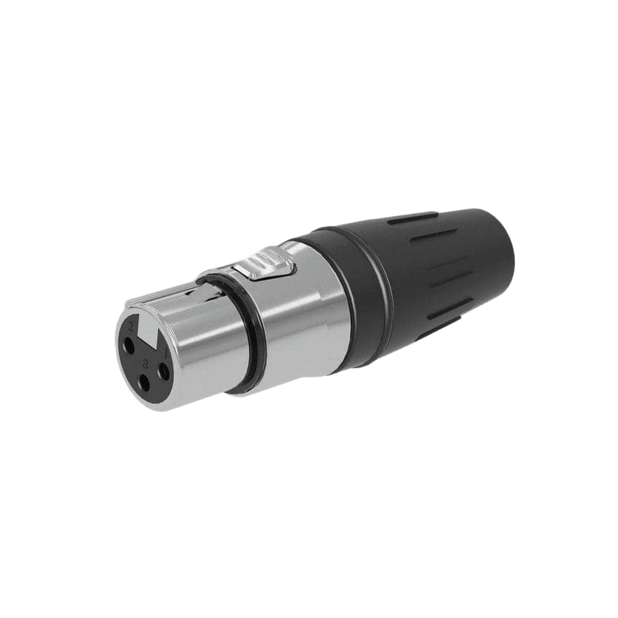 Conector hembra XLR de 3 núcleos con carcasa de acero inoxidable y contactos chapados en oro