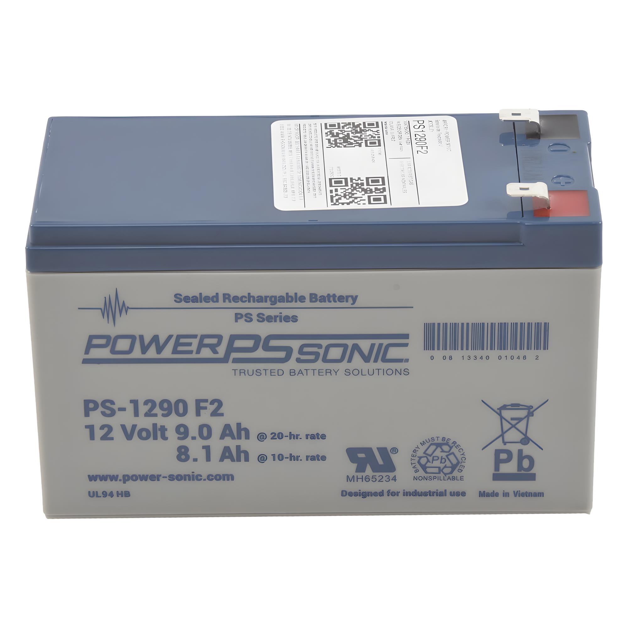 Batería 12V, 9AH, Para Respaldo, Tecnologías AGM/VRLA, 5 Años Vida Útil, Terminales F2, Reconocida UL — POWER SONIC · SKU PS-1290-F2