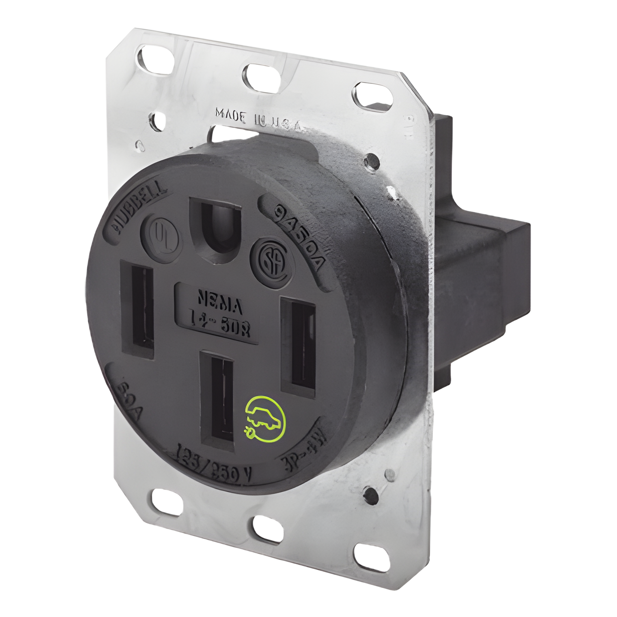 Receptáculo Recto de 50 A 125/250 V CA 3 Polos 4 Hilos (Nema 14-50R). — HUBBELL · SKU HUB-HBL-9450A