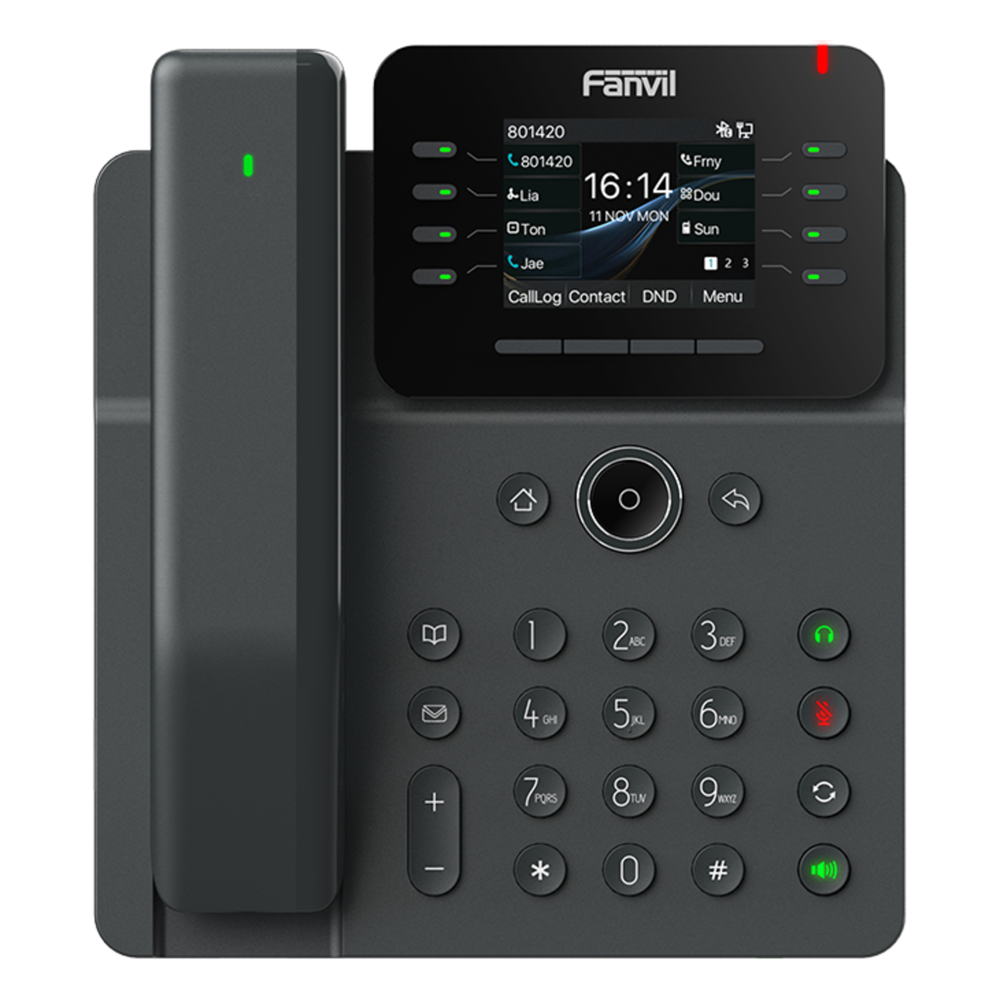 Teléfono IP / Handset Inalámbrico Bluetooth / 12 Líneas SIP / Pantalla IPS Táctil 2.8" HD / Conferencia 6 Vías / Puertos Gigabit / PoE 802.3af / OpenVPN / Hot Desking — FANVIL · SKU V62-PRO