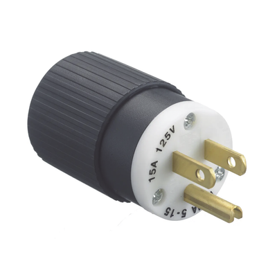 Clavija Negra 15 A 125 V CA 2 Polos 3 Hilos (NEMA 5-15P). 