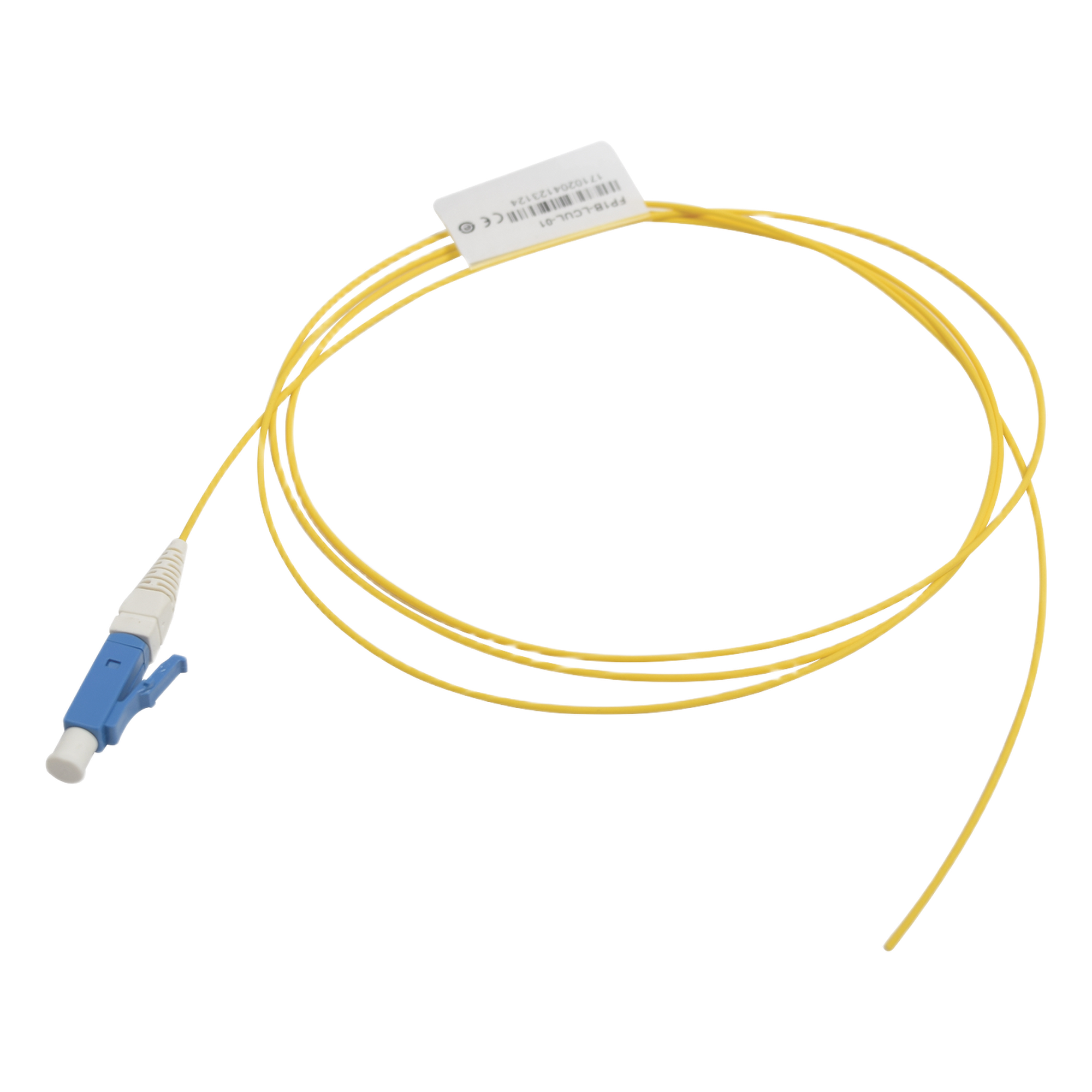 Pigtail de Fibra Óptica LC/UPC Simplex, Monomodo OS1/OS2 XGLO, OFNR, Color Amarillo, 1 Metro (3.28 Pies) — SIEMON · SKU FP1B-LCUL-01