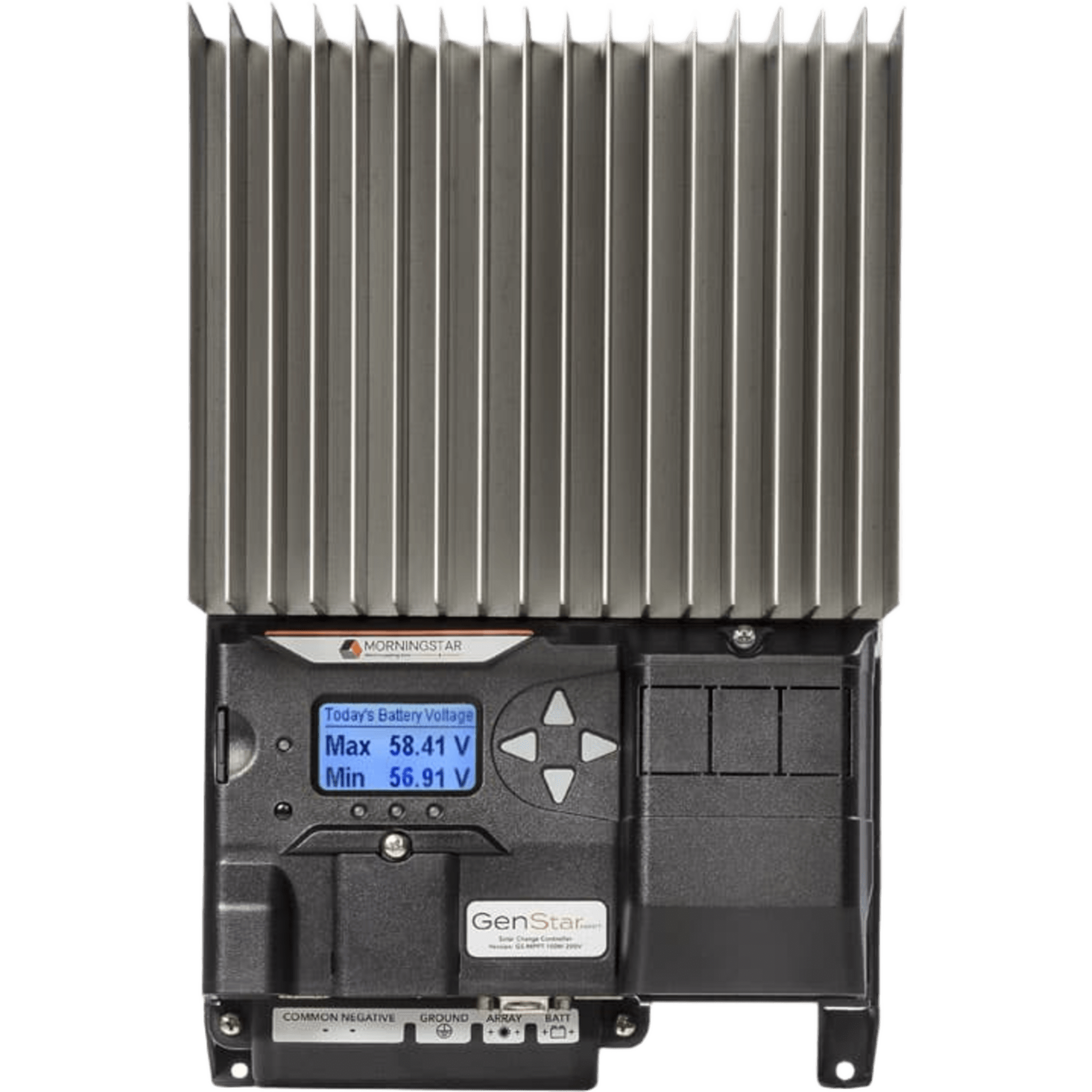 Controlador de Carga Solar MPPT / 100A / 12/24/36/48V / Voc 200Vcc / Eficiencia 99% / Sin Ventilador / ReadyRail — MORNINGSTAR · SKU GSMPPT100M200V