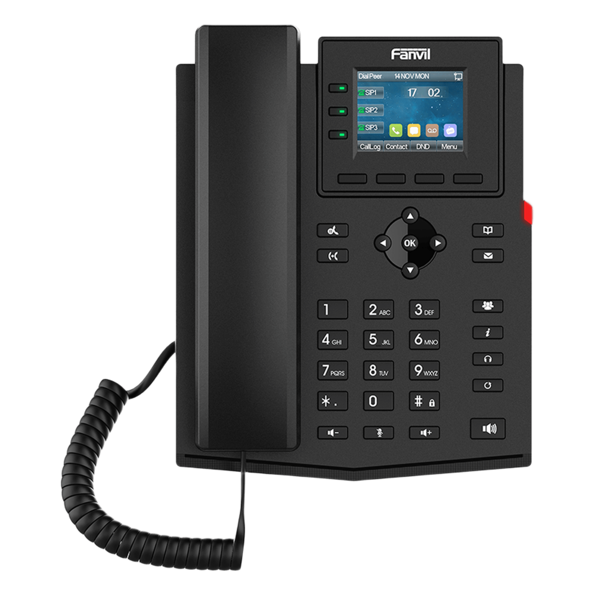 Teléfono 2 Hilos para switch PN8 y PN24 /empresarial para 4 líneas SIP con pantalla LCD de 2.4 pulgadas a color, Opus y conferencia de 6 vías, PoE. — FANVIL · SKU X303-2W