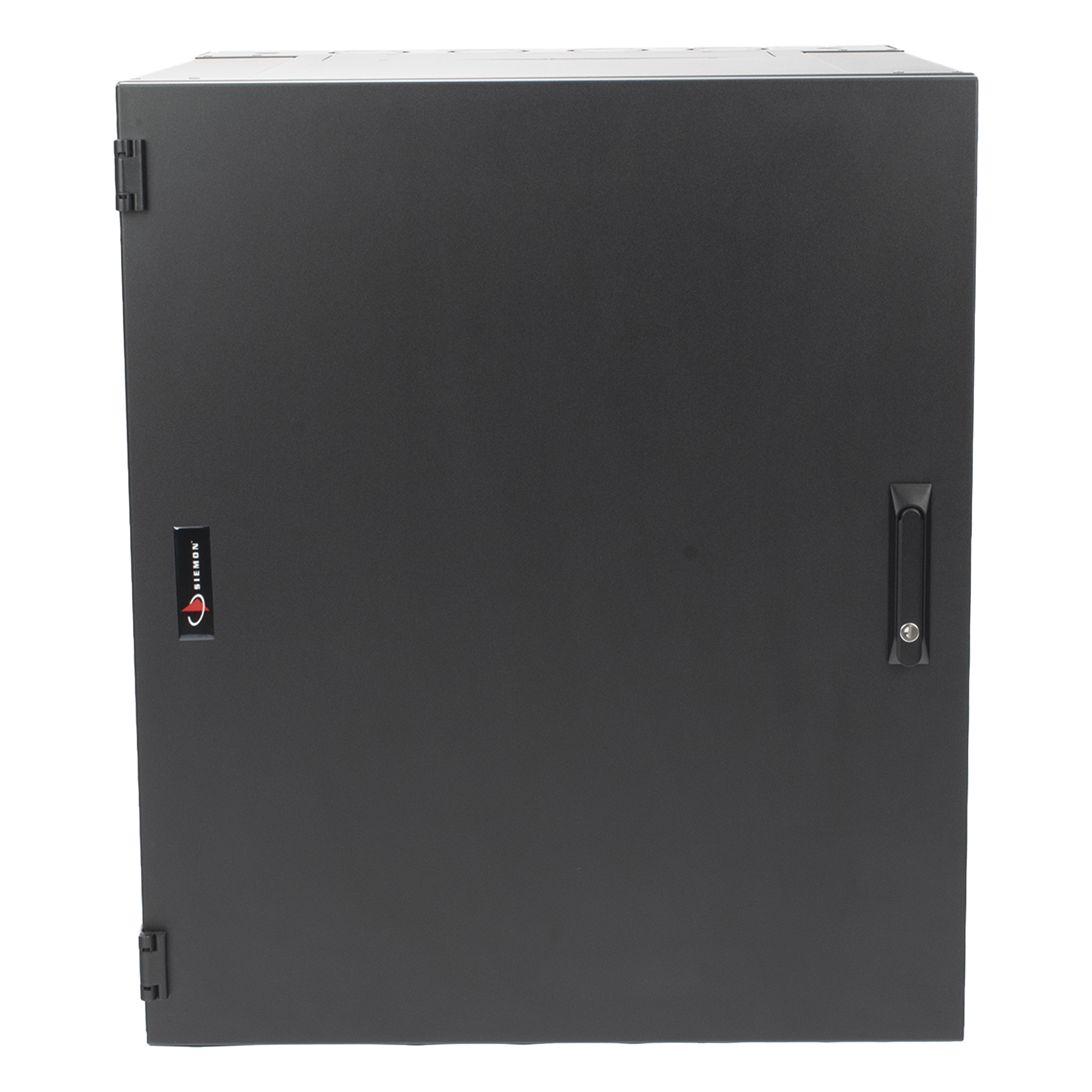 Gabinete de Montaje en Pared / 18U / 737 mm (29 in) Ancho / 762 mm (30 in) Profundidad / Paneles Laterales Ventilados / Puerta Sólida Frontal / Placa Trasera Abatible con Knockouts / Cerradura con Llave / Negro — SIEMON · SKU WC3-S101-18