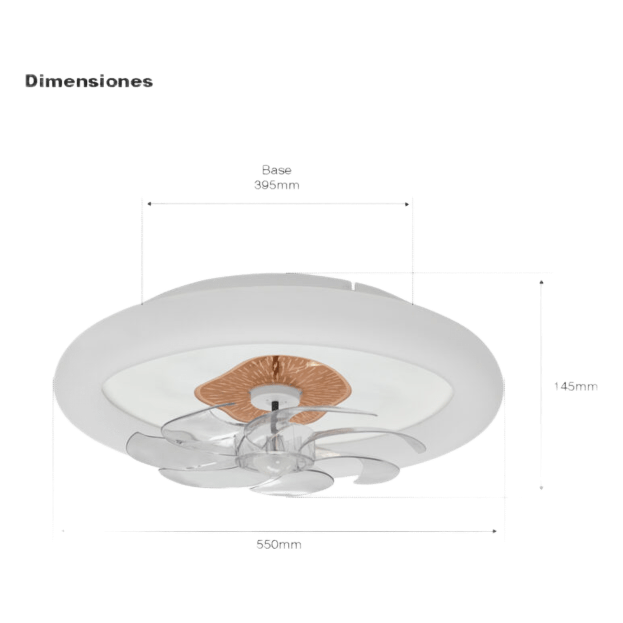 Ventilador de Techo con Luminario LED de 110 V CA 50/60 Hz /  88 W / 3 Tonos de Luz (6500 - 4 000 - 2 700 K) / Diámetro 500 mm / 6 Velocidades / Dimeable. — JWJ · SKU JLV-015