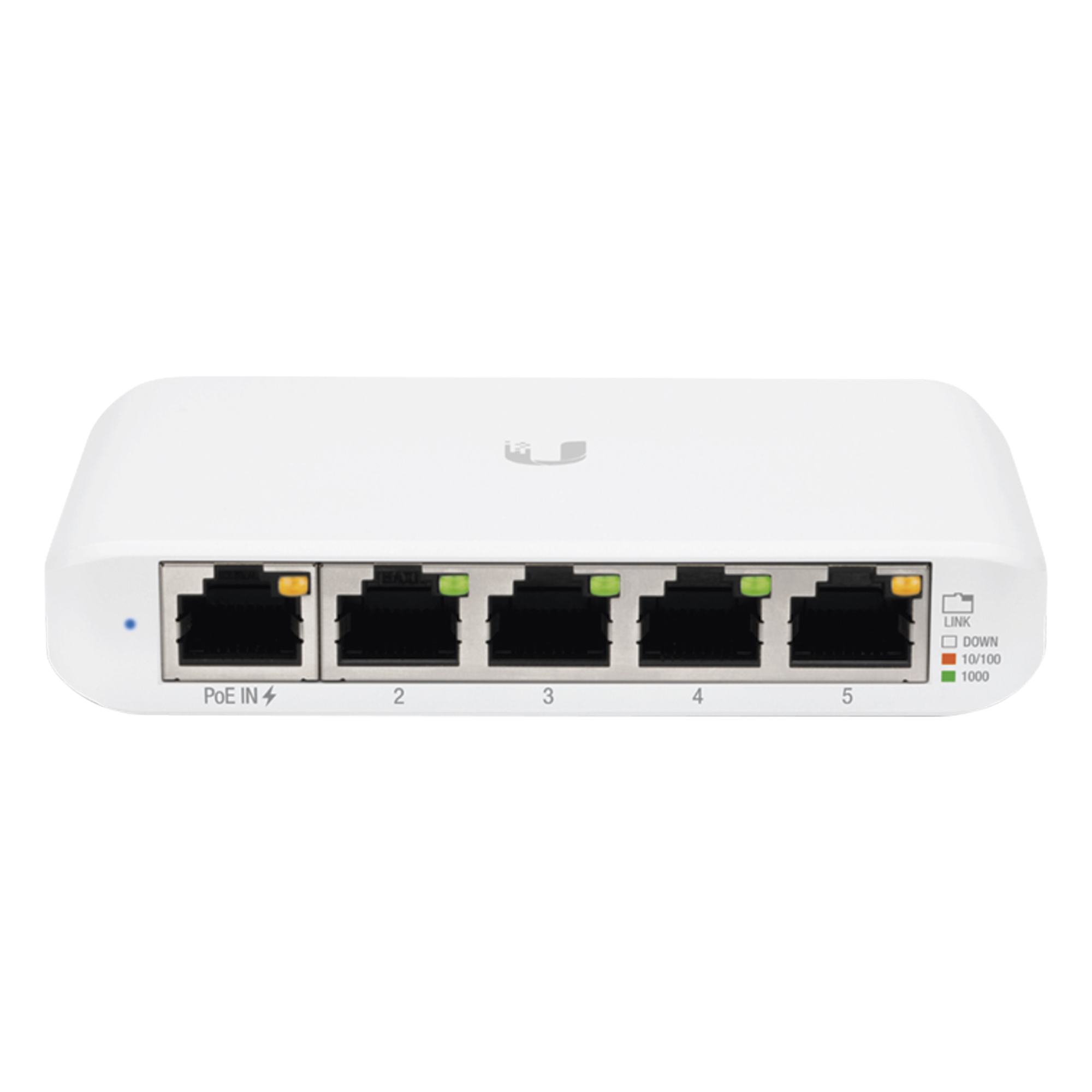 Switch Administrable Compacto / 5 Puertos Gigabit RJ45 / PoE 802.3af/at Entrada / USB-C o PoE / 4.22 x 2.76 x 0.83 pulgadas — UBIQUITI · SKU USW-FLEX-MINI