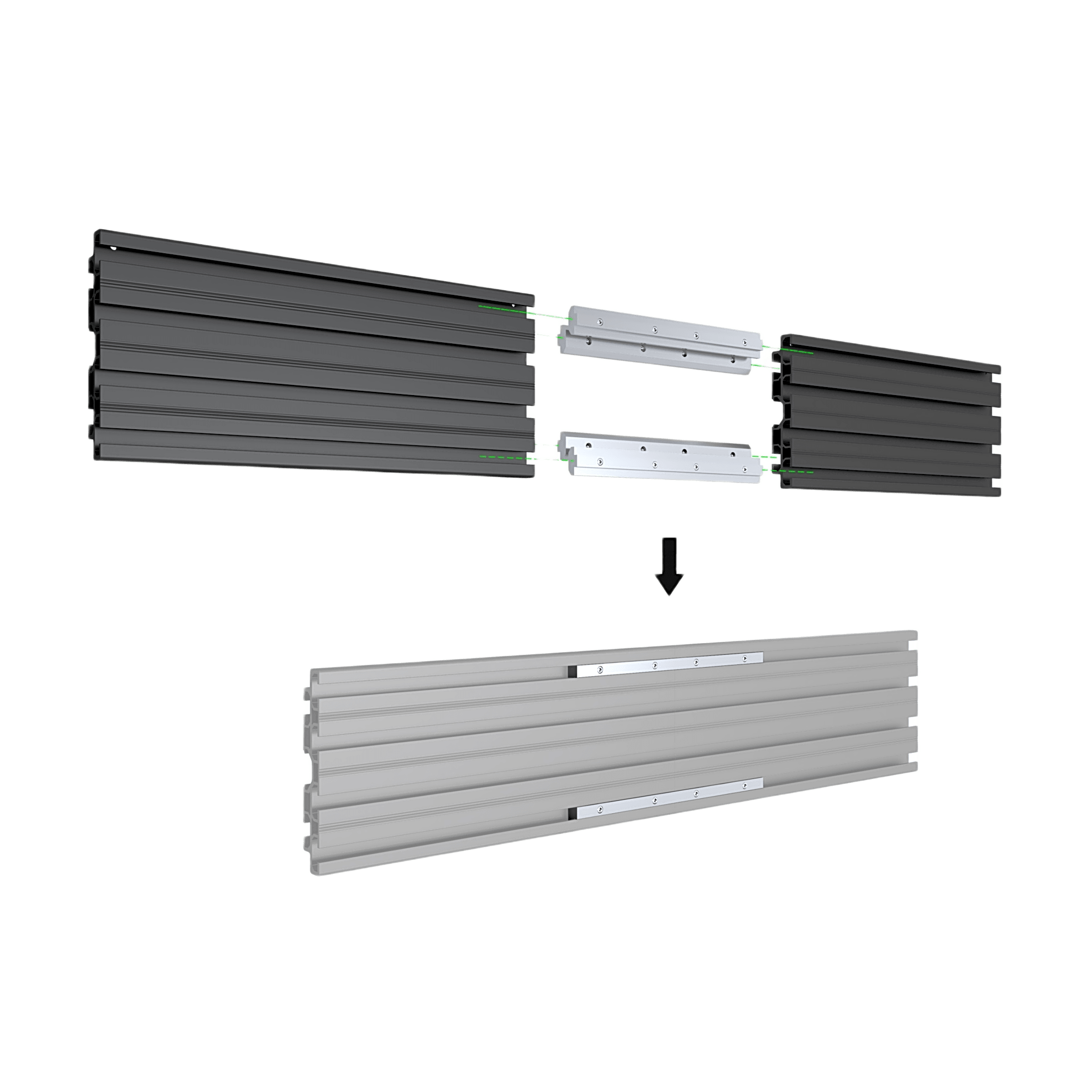 Accesorio_ Riel de Aluminio con Longitud 1000 mm | Incluye Tapas laterales | Compatible con estructura para Videowall | Diseño Modular