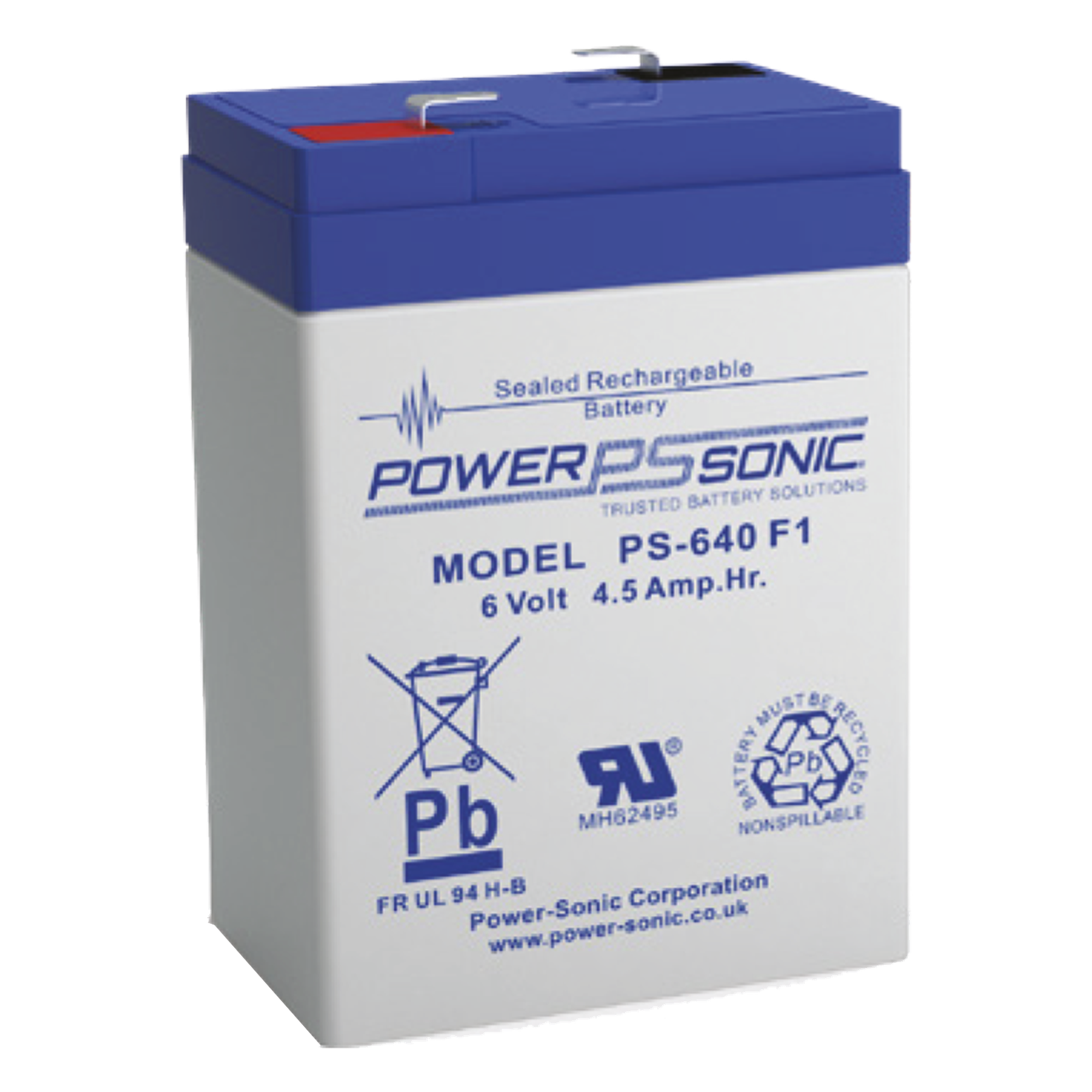 Batería 6V, 4.5AH, Para Respaldo, Tecnologías AGM/VRLA, 5 Años Vida Útil, Terminales F1, Reconocida UL — POWER SONIC · SKU PS-640-F1