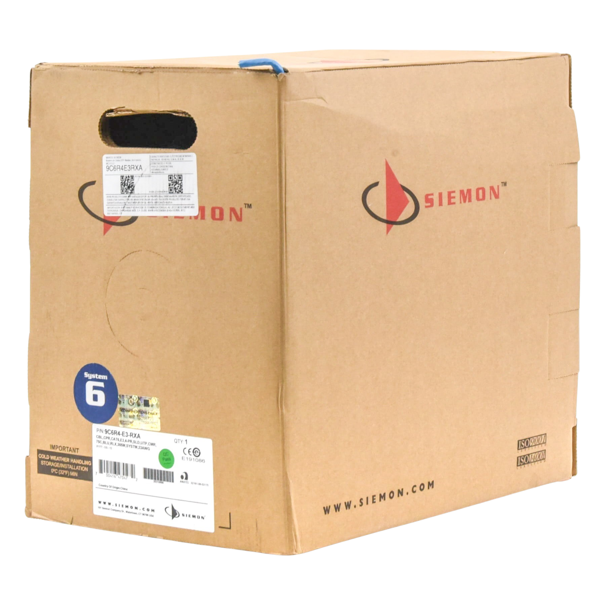 Bobina de Cable UTP Cat6, 23 AWG de 4 Pares, Alto Desempeño, PVC (CMR), 305 Metros (1000 Pies) Reelex (Color: Azul)