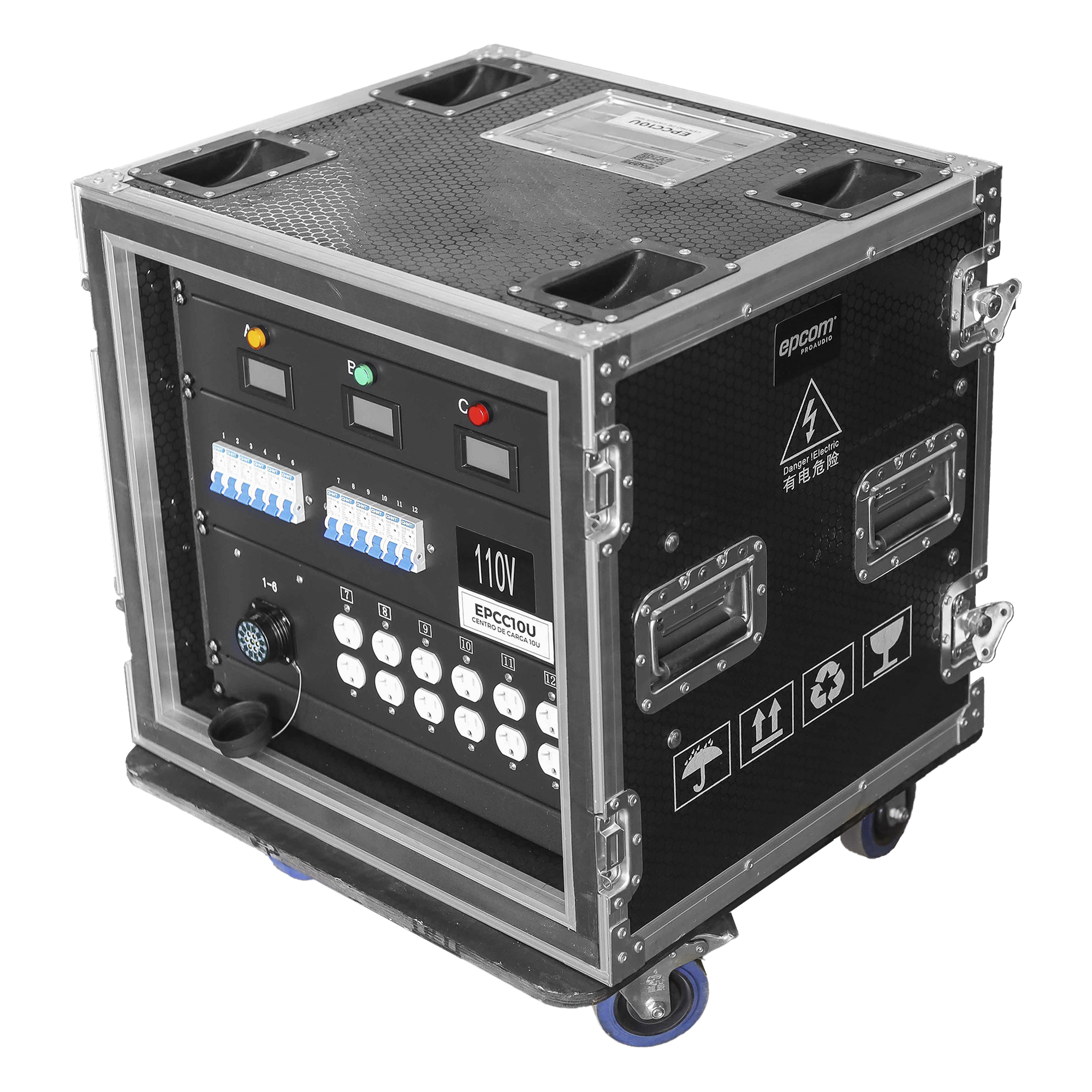 Centro de carga movil para instalaciones temporales con conexión TIPO socapex a 110v Y 220V | RACK 10U — EPCOM PROAUDIO · SKU EP-CC-10U