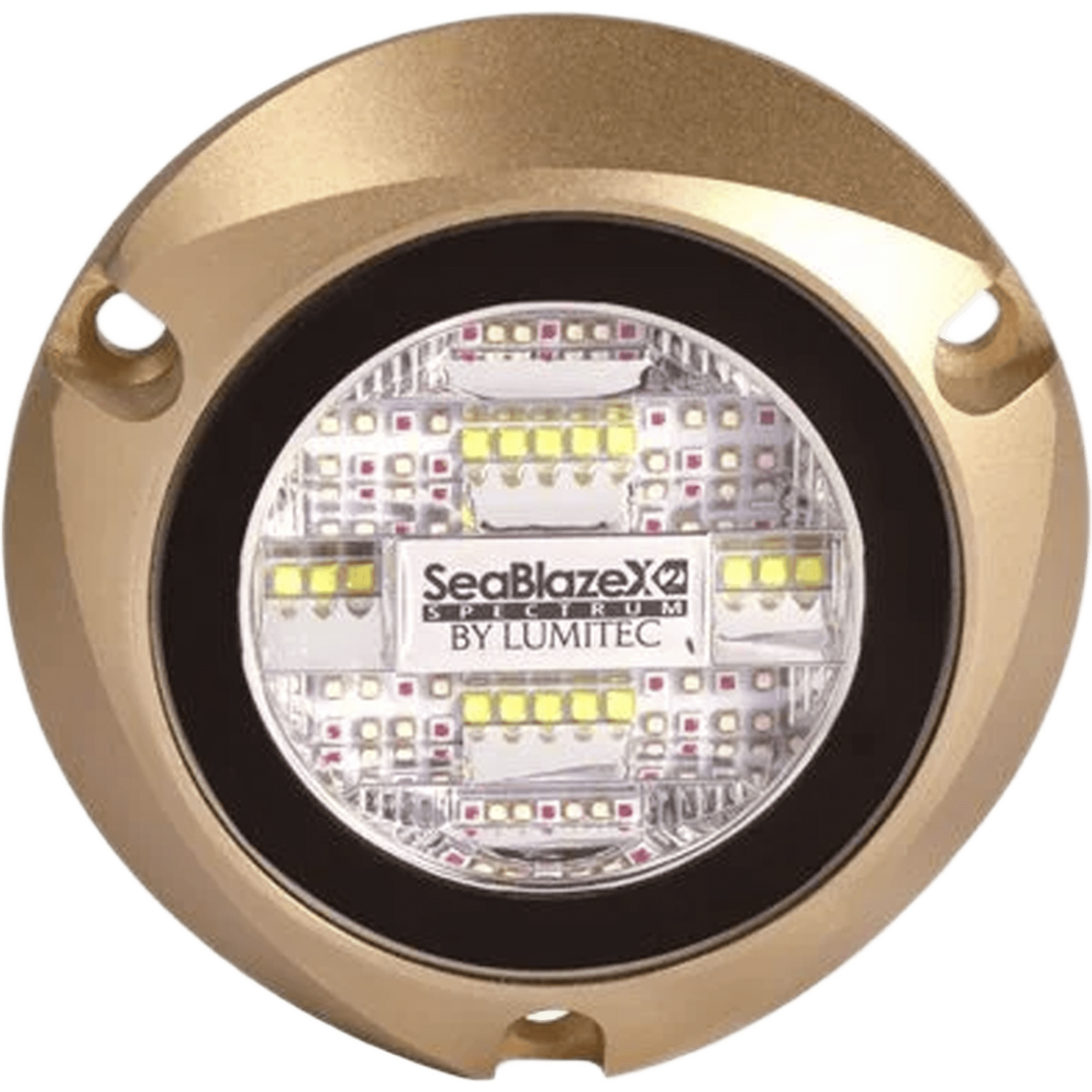 Luz led marina sumergible SeaBlaze X2, emite luz de color blanco y azul de 6000 lúmenes, fabricada en bronce naval con grado de protección IP68.