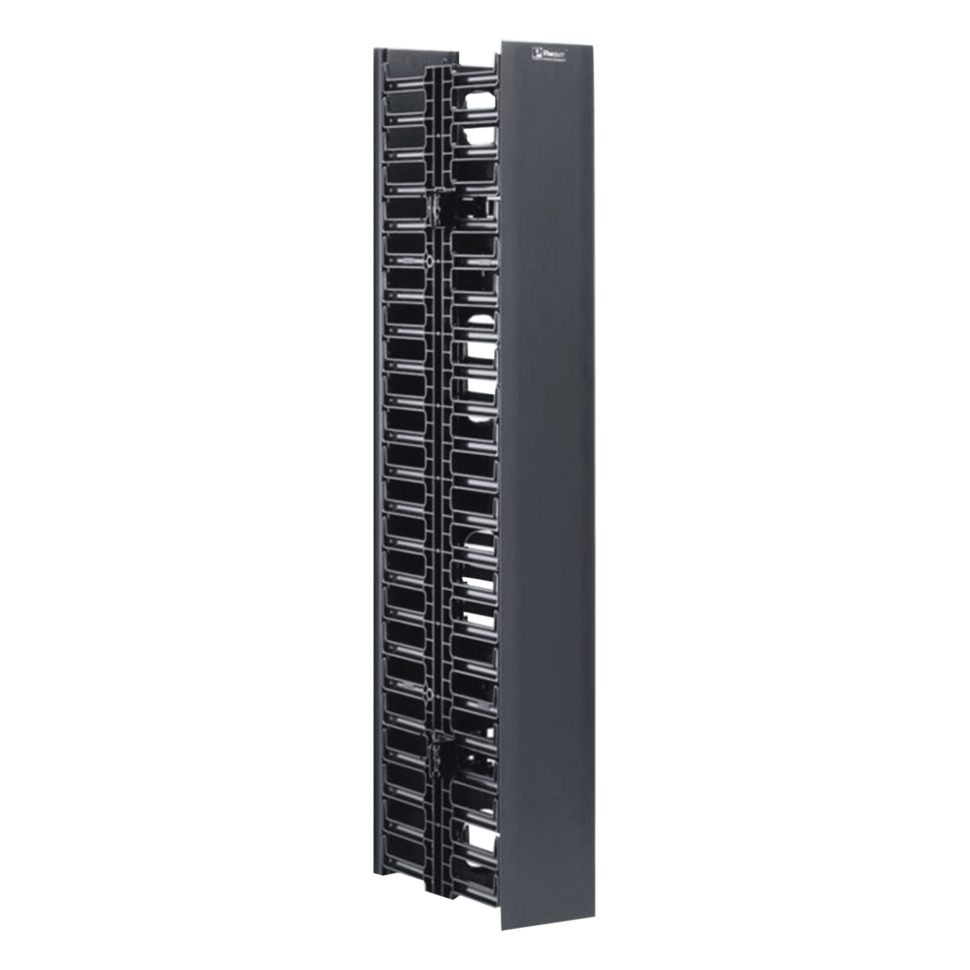 Organizador Vertical NetRunner, Doble (Frontal y Posterior), Para Rack Abierto de 45 Unidades, 4.9in de Ancho, Color Negro — PANDUIT · SKU WMPV45E