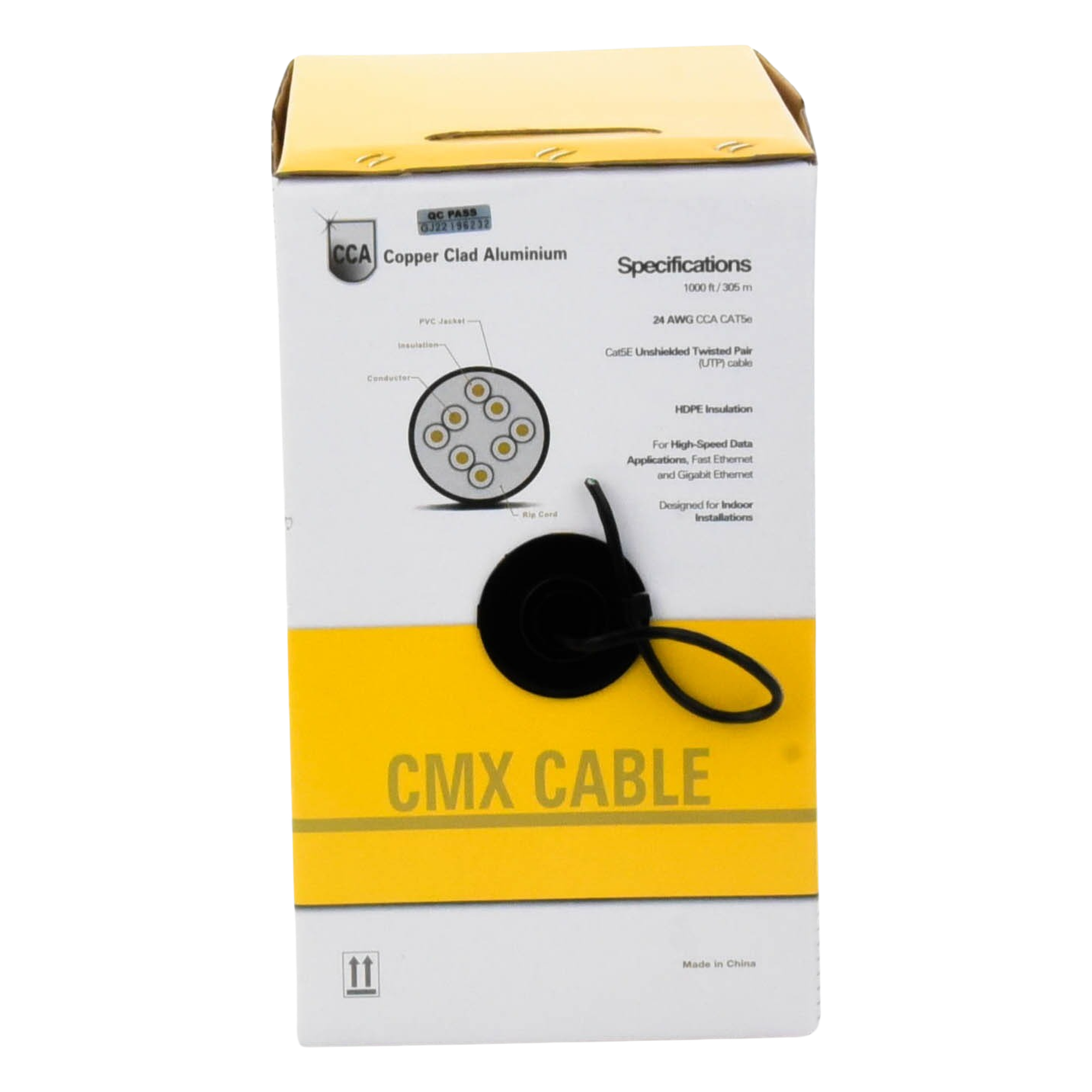 Bobina de Cable de 305 Metros (1000 Pies) Cat5e, Aleación de Cobre y Aluminio (CCA), Color Negro, Uso Interior