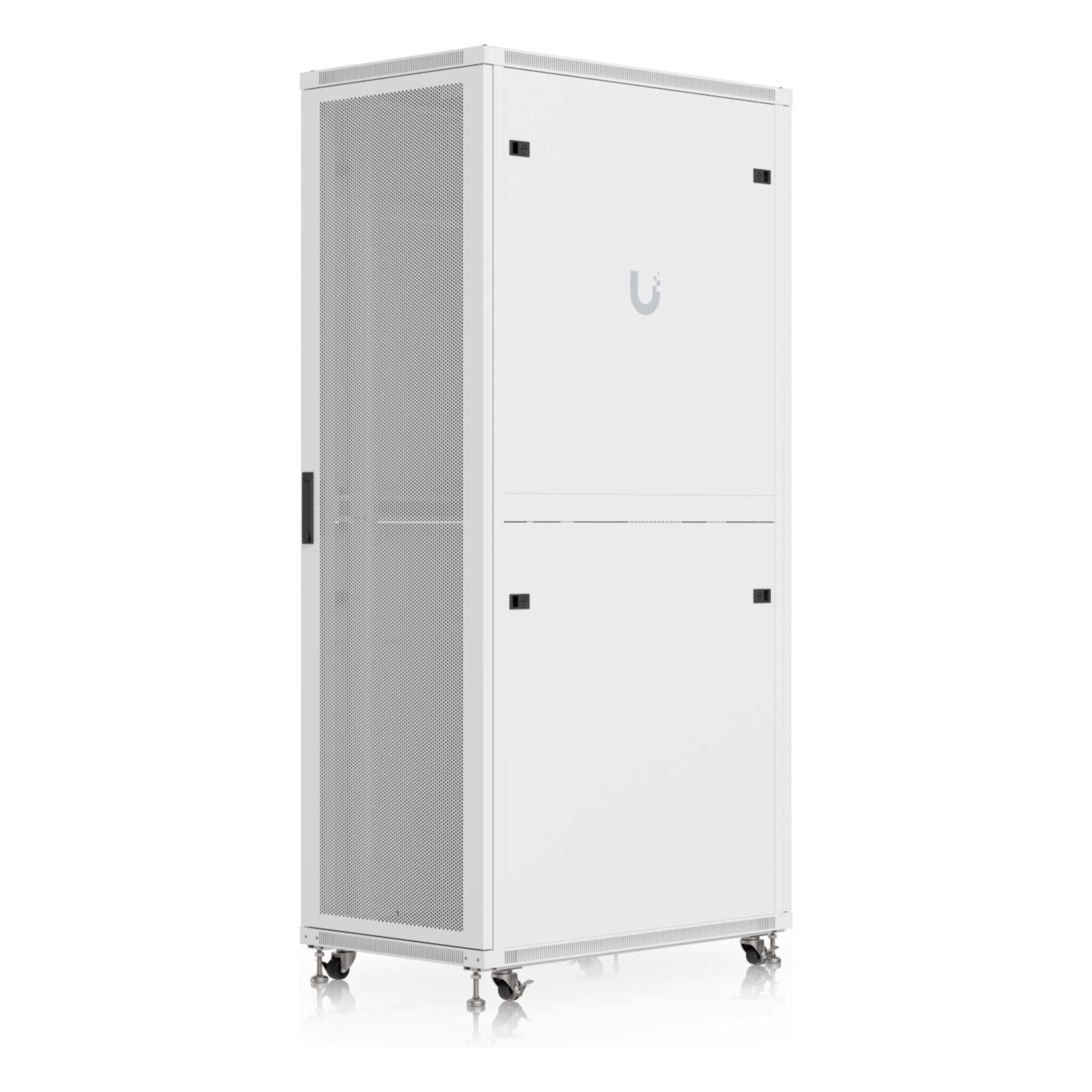 Gabinete de Rack 42U / Acero SPCC / Carga 800 kg (1763.7 lb) Estática / Profundidad Ajustable / Puertas Perforadas / Ruedas con Seguro — UBIQUITI · SKU UACC-RACK-42U-1000-P