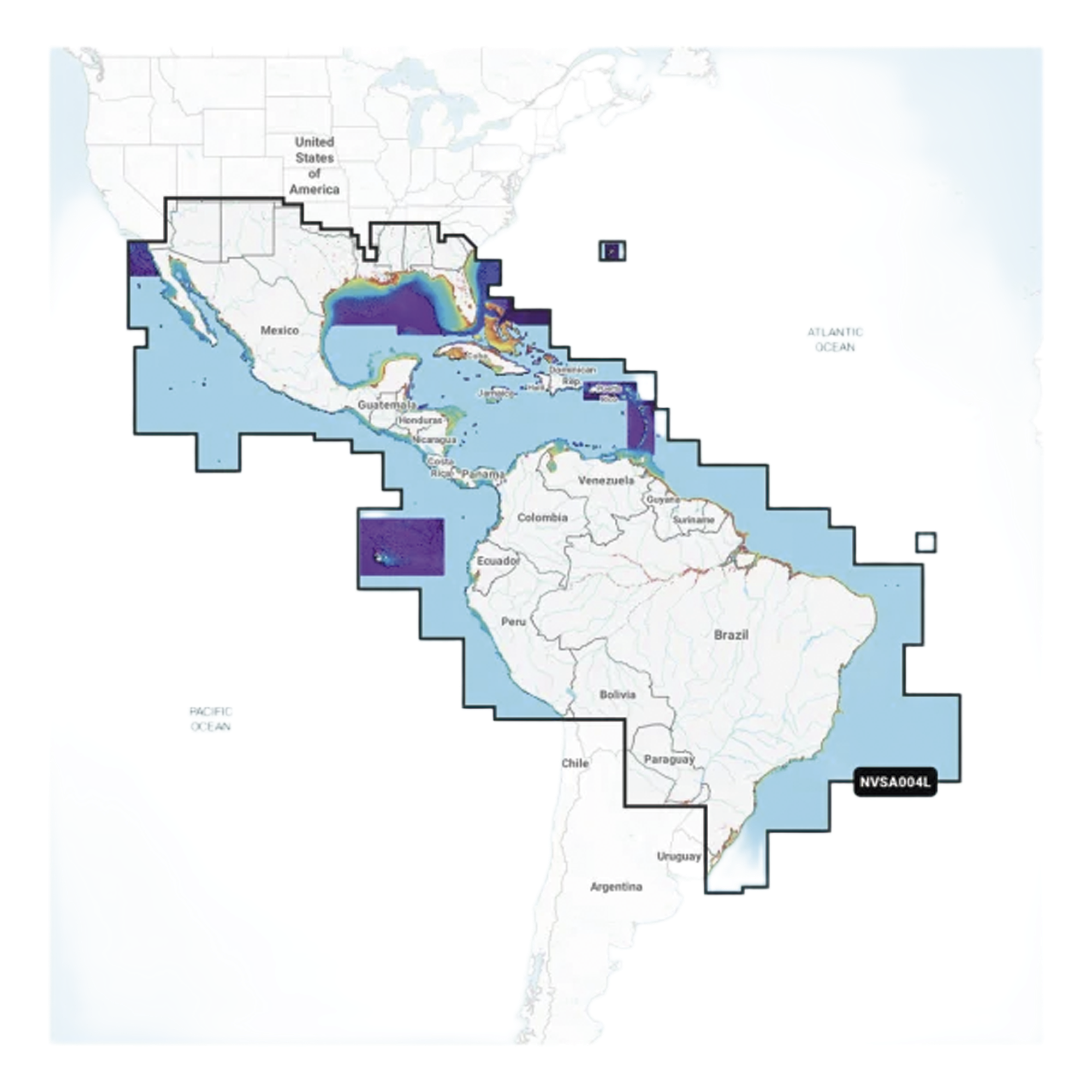 Cobertura Marítima / Costa de México, Centroamérica y Brasil / Incluye Golfo de EE. UU. y Costa Oriental / Bermudas, Bahamas, Cuba, Puerto Rico / Islas Vírgenes, Jamaica, Canal de Panamá / Costa Occidental de Sudam&e — GARMIN · SKU 10-C1285-00