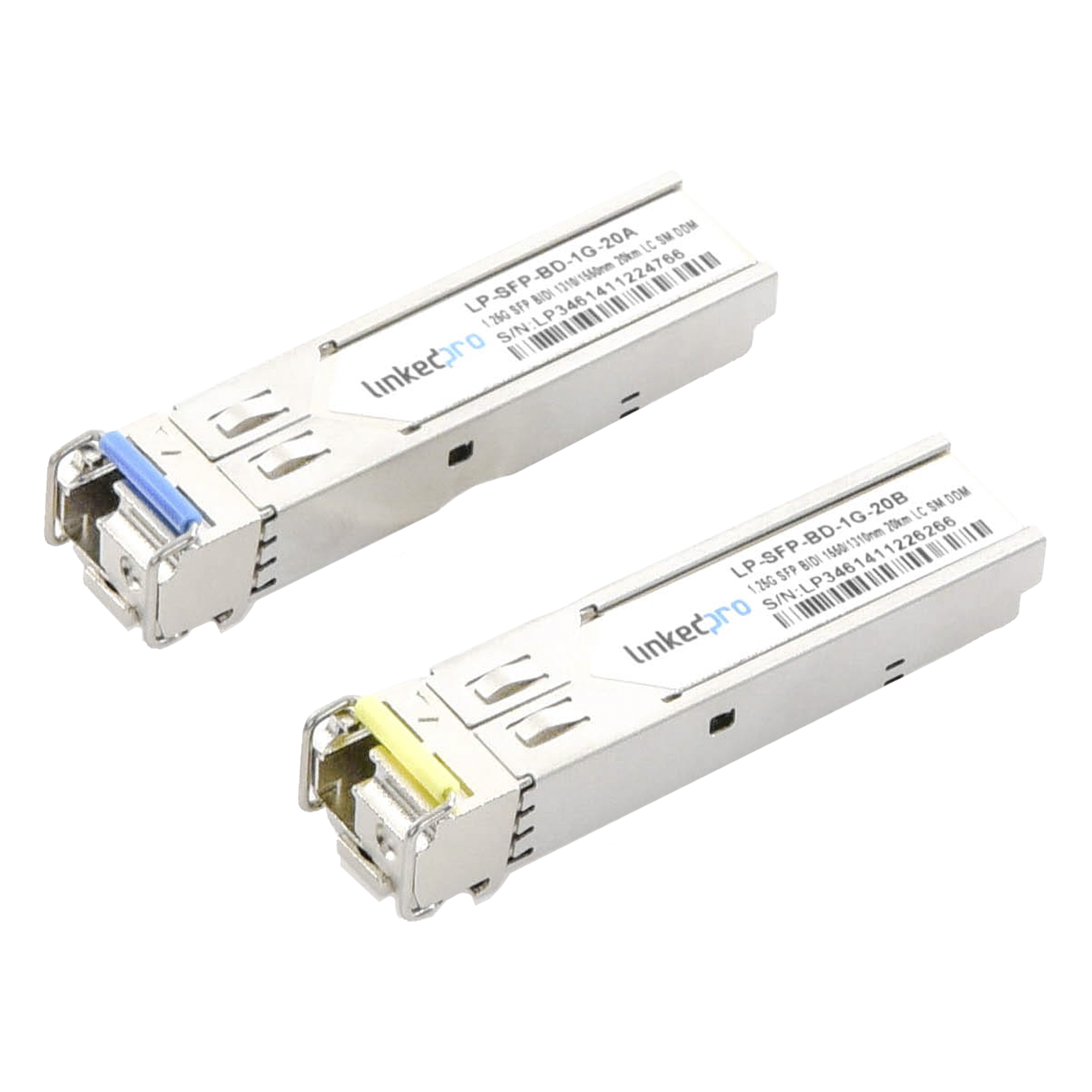 Transceptor Óptico SFP Bidireccional / Monomodo 1310 & 1550 nm / 1.25 Gbps / 1000BASE-BX / LC/UPC Simplex / DDM / Alcance 20 km (65,616 ft) / 2 Piezas — LINKEDPRO BY EPCOM · SKU LP-SFP-BD-1G-20