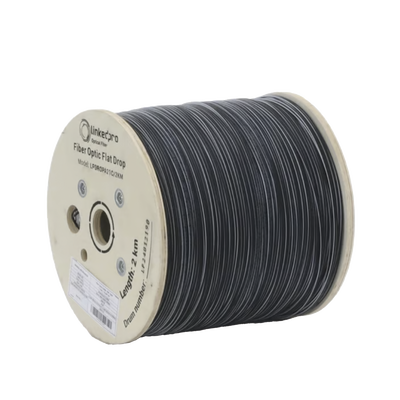 Carrete de 2 Kilómetros de Fibra Óptica Drop Plana, Interior/Exterior G.657A2 Monomodo de 1 Hilo (Unifibra), Dieléctrica, Forro Negro, Compatible con Conectores FASC, FASCUP, FASCLC