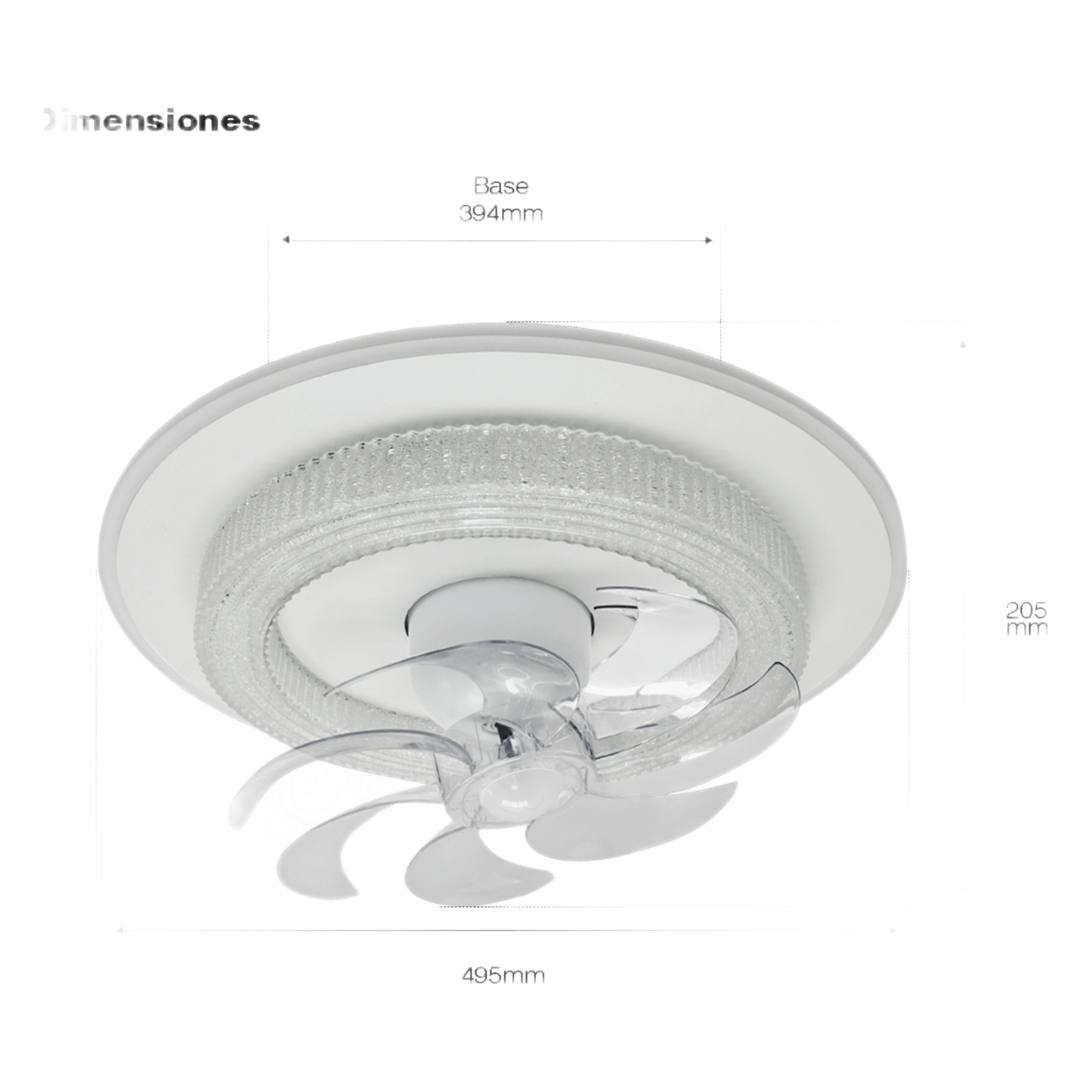 Ventilador de Techo con Luminario LED de 110 V CA 50/60 Hz /  88 W / 3 Tonos de Luz (6500 - 4 000 - 2 700 K) / Con giro 360° / Diámetro 495 mm / 6 Velocidades / Dimeable. — JWJ · SKU JLV-028