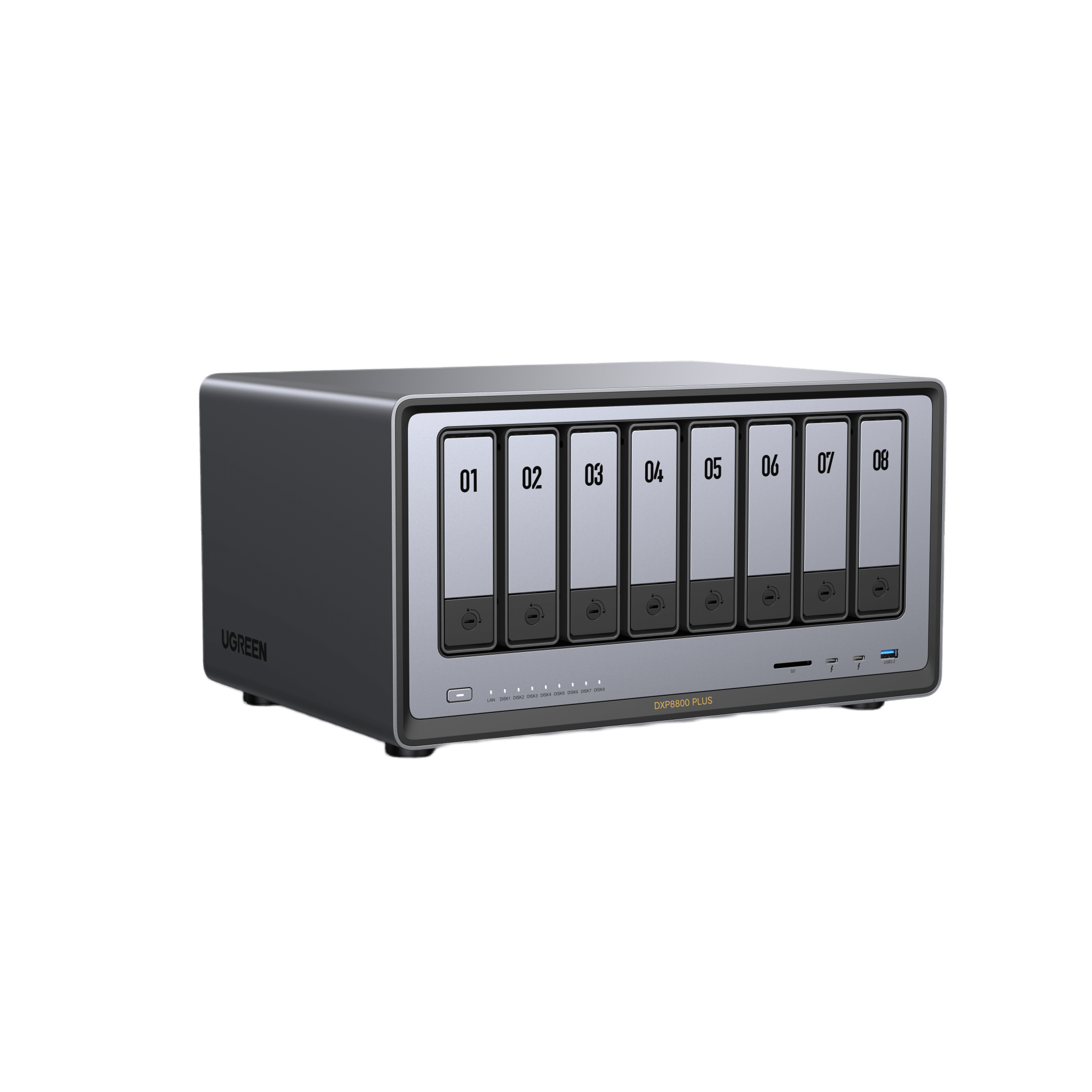 NAS UGREEN NASync DXP8800 Plus / Intel Core i5-1235U 10 Núcleos / 8 Bahías SATA + 2 M.2 NVMe / 2 Puertos 10GbE / Thunderbolt 4 / HDMI 8K / DDR5 Expandible 64GB / PCIe 4.0 x4