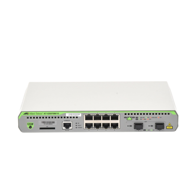 Switch Administrable CentreCOM GS970M, Capa 3 de 8 Puertos 10/100/1000 Mbps + 2 puertos SFP Gigabit