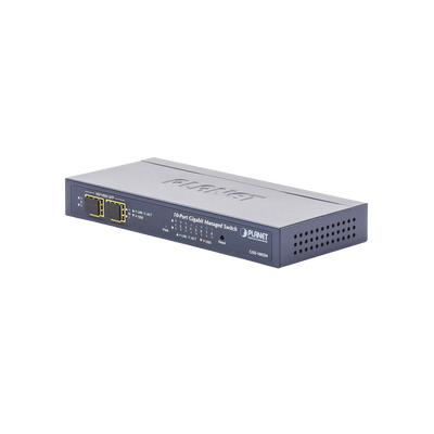 Switch Administrable de Escritorio de 8 Puertos Gigabit/ 2 Puertos SFP / 20 Gbps Switching / PoE In 802.3af/at / Dual Power DC + PoE / VLAN Q-in-Q / IPv6/IPv4/ Administración Remota con CloudNMS