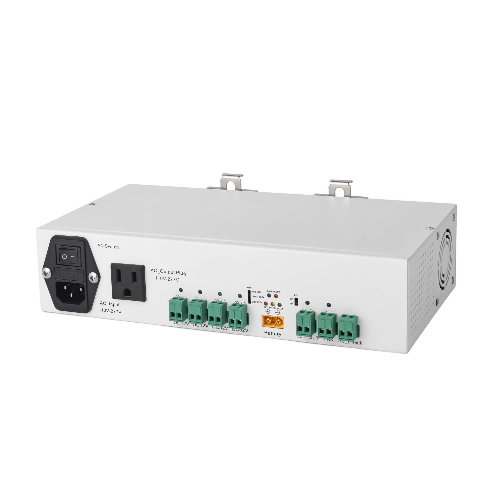 Fuente de Alimentación / 52V 3A + 12V 5A / Respaldo Batería / Riel DIN / Protecciones Sobrecarga-Cortocircuito / Telecomunicaciones
