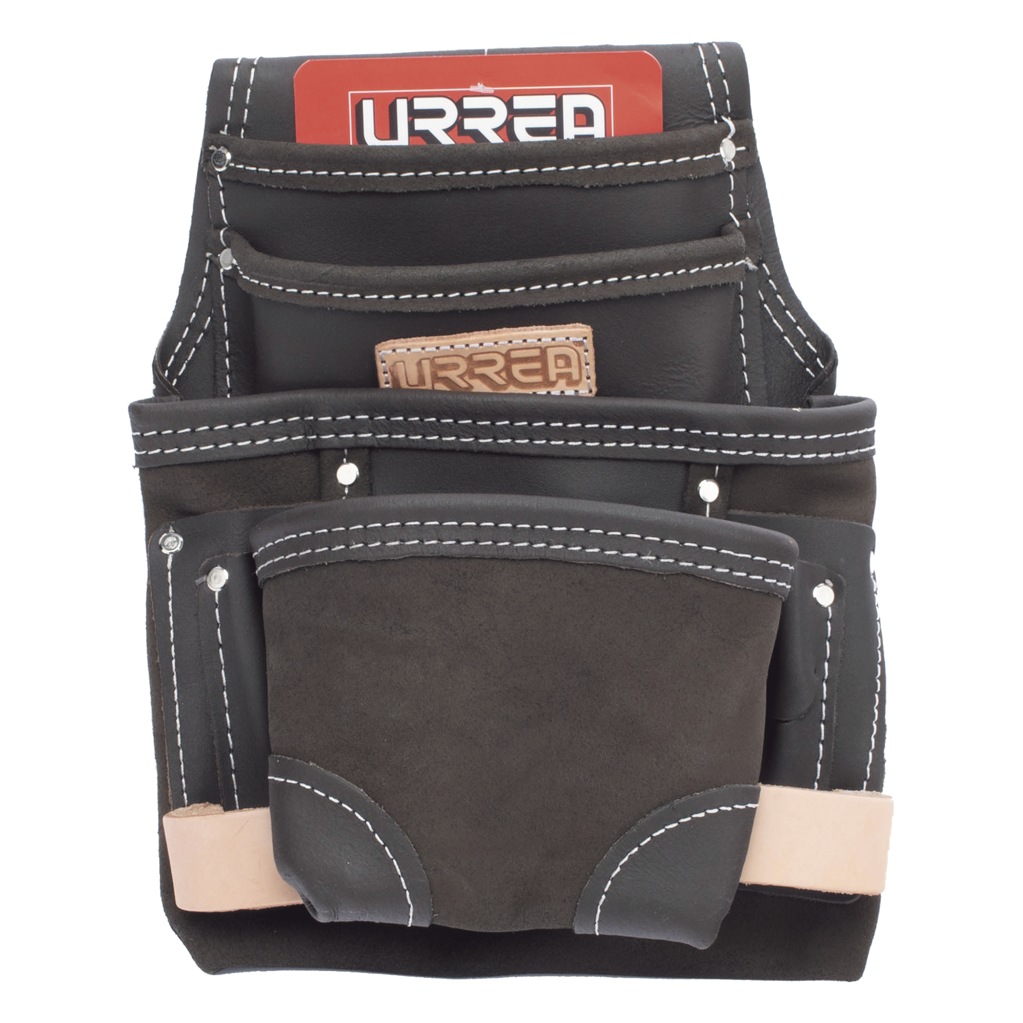 Estuche porta herramienta de piel aceitada con cinturón, con 10 bolsillos, medidas 24.1 x 31.8 cm. — URREA · SKU SYS-BN138