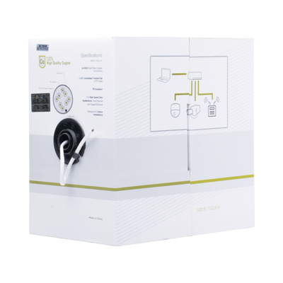 Cable Cat5e de Alto Rendimiento Certificaciones ETL, UL, de 152.5 Metros (500 Pies) de Color Blanco, para Aplicaciones en Video Vigilancia, Redes de Datos. Uso Interior.
