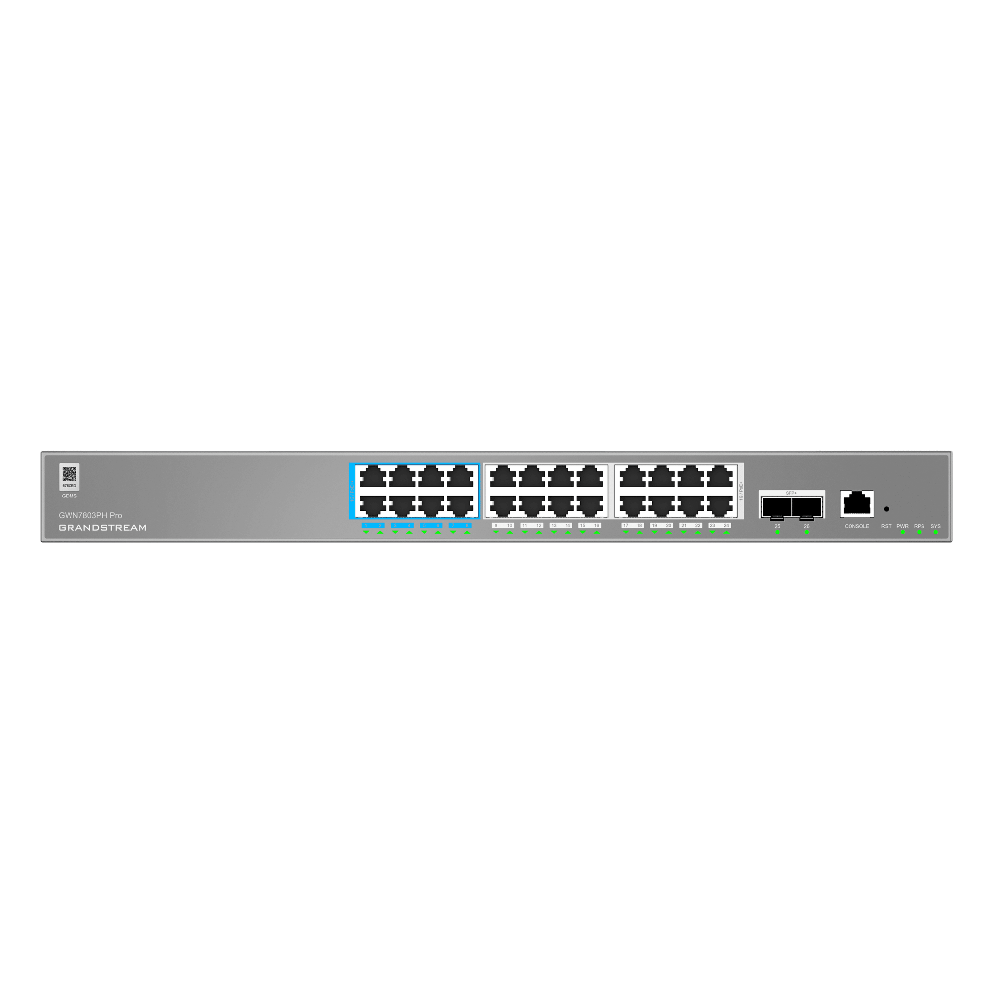 Switch de Red Empresarial L2++ / Serie GWN7800 Pro / 24 Puertos Gigabit PoE 400W / 2 SFP+ / Gestión Cloud GDMS / VLAN 4K / QoS Avanzado / Seguridad Integral — GRANDSTREAM · SKU GWN7803PH-PRO