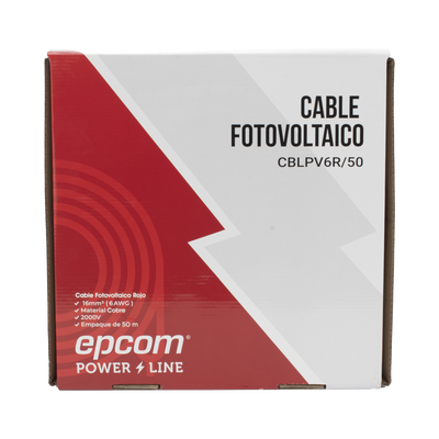 Cable Fotovoltaico Rojo / 16 mm² ( 6 AWG) / Material COBRE / 2000V / Rollo de 50 m